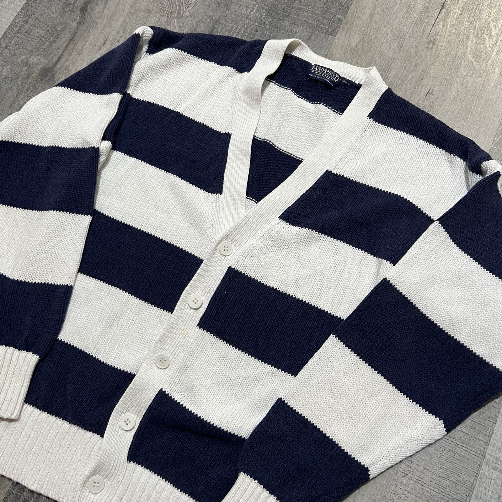 Vintage VTG Lands End 90s Striped Cardigan Sweater Preppy Sailing Size US M / EU 48-50 / 2 - 3 Thumbnail