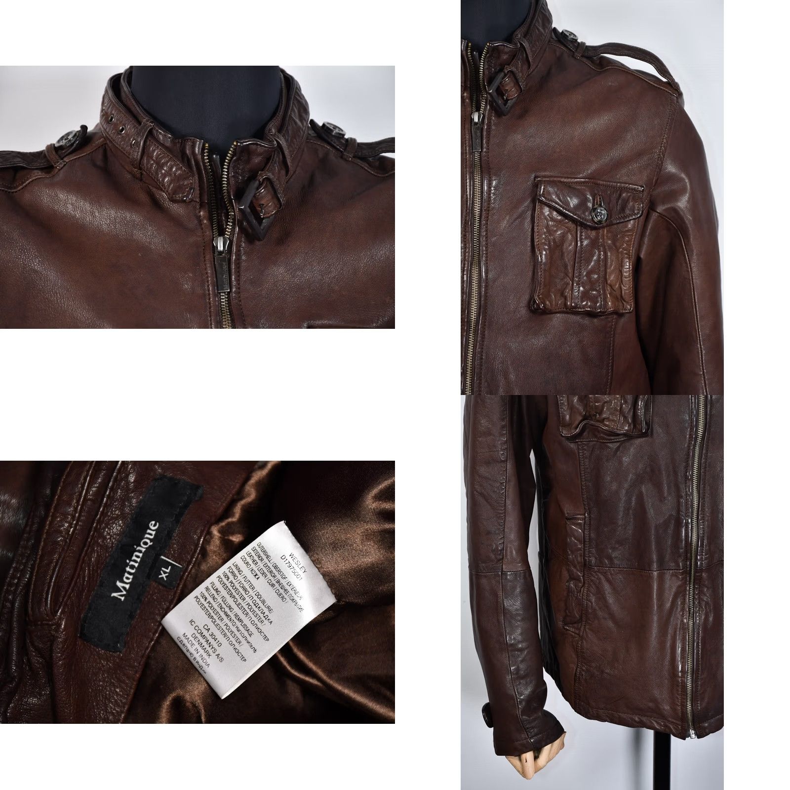 Vintage MATINIQUE Wesley Jacket Men XL Biker Leather Brown 100% Leather Vintage No? Size US XL / EU 56 / 4 - 8 Thumbnail