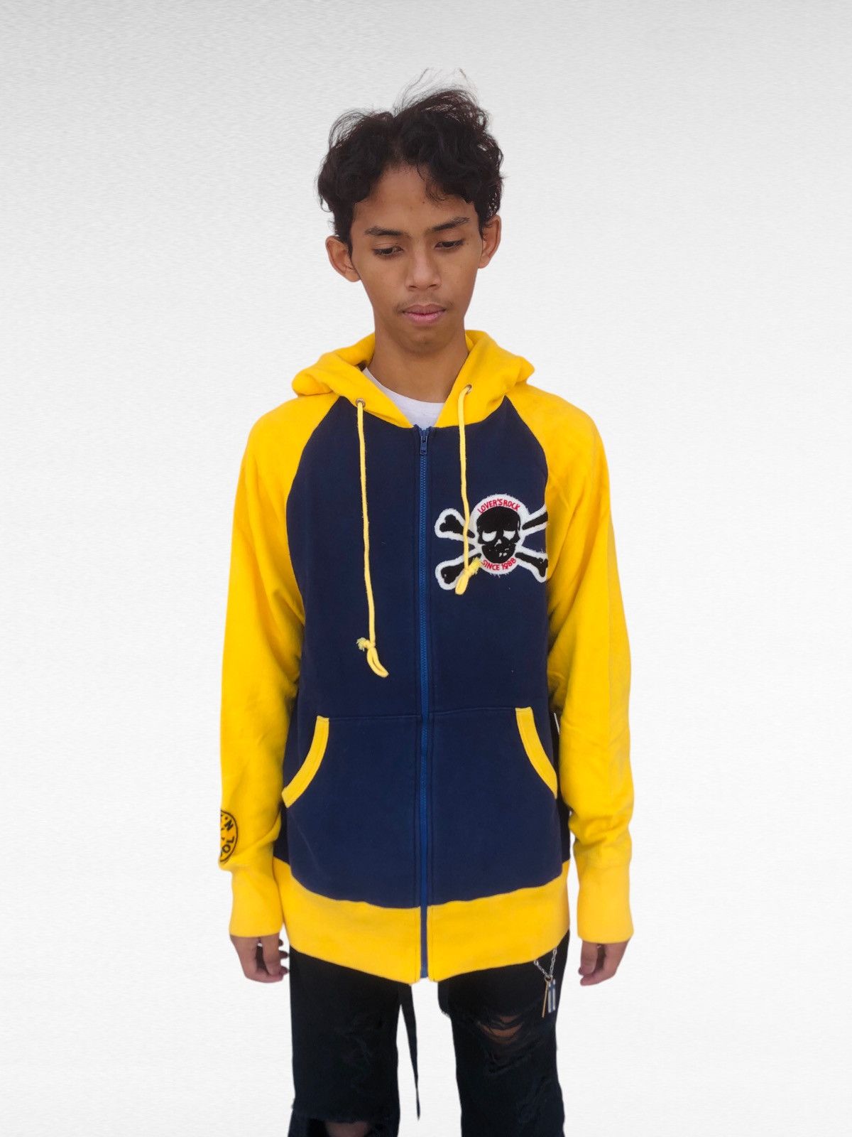 Japanese Brand 1990s Lovers Rock - Iconic Skull Two Tone Zip Hoodie Size US L / EU 52-54 / 3 - 2 Thumbnail