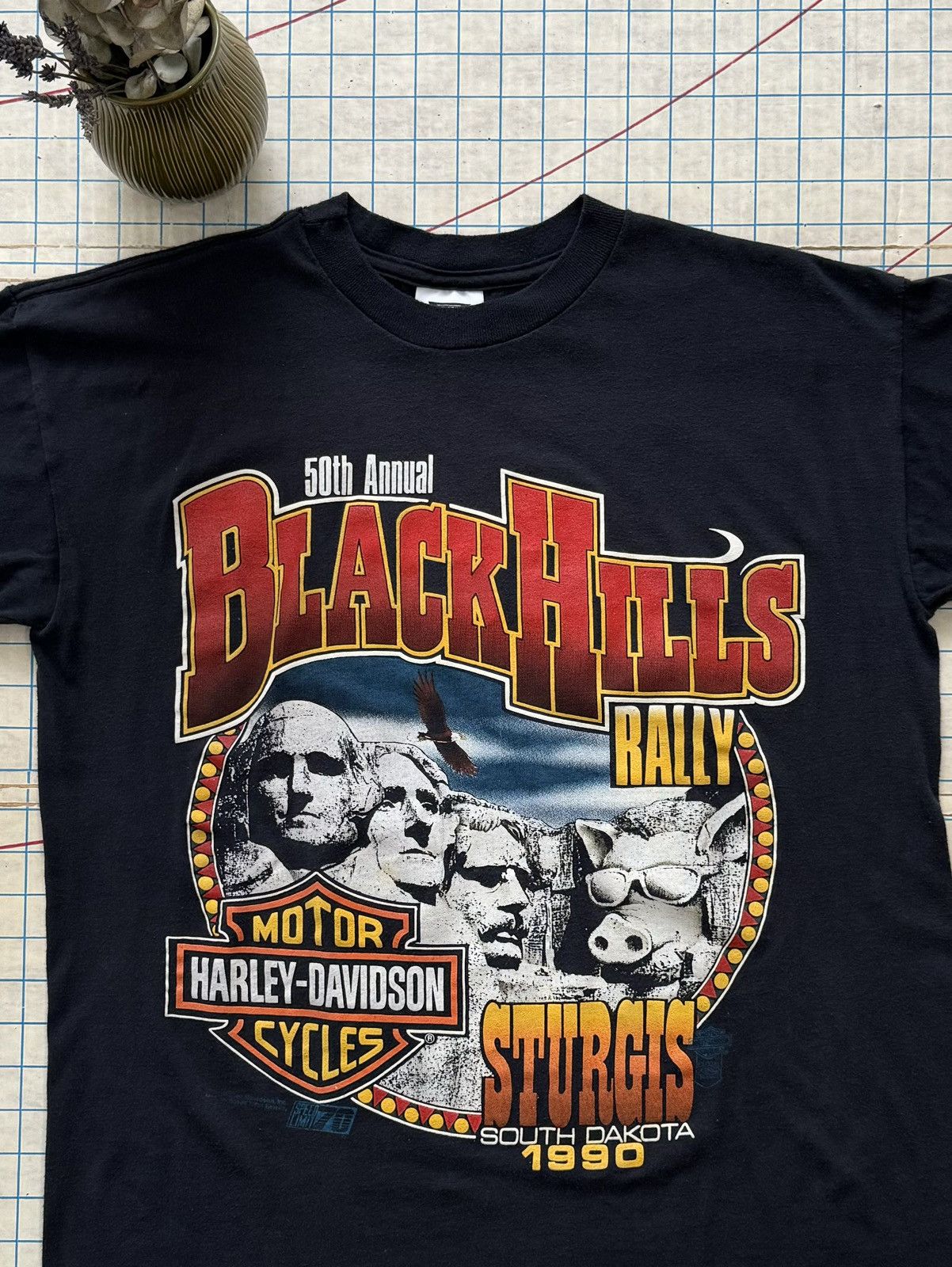 Harley Davidson × Vintage Vintage Harley Davidson Sturgis 90 Mt Rushmore Hog Tee Largr Size US L / EU 52-54 / 3 - 3 Thumbnail