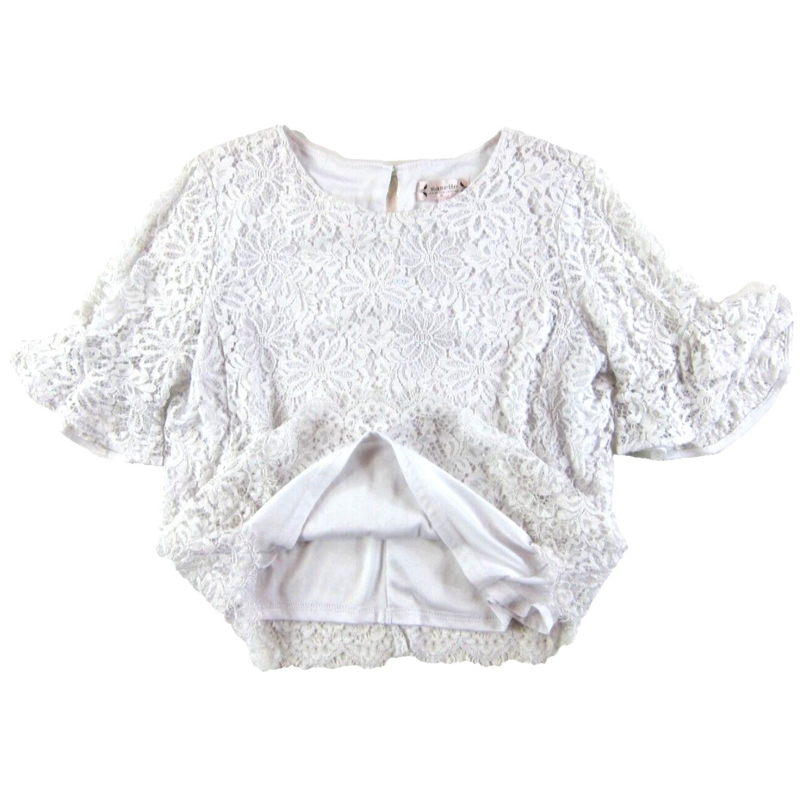 Nanette Lepore NANETTE LEPORE White Floral Crochet Lace Ruffle Sleeve Tunic Blouse Woman Large Size L / US 10 / IT 46 - 5 Thumbnail