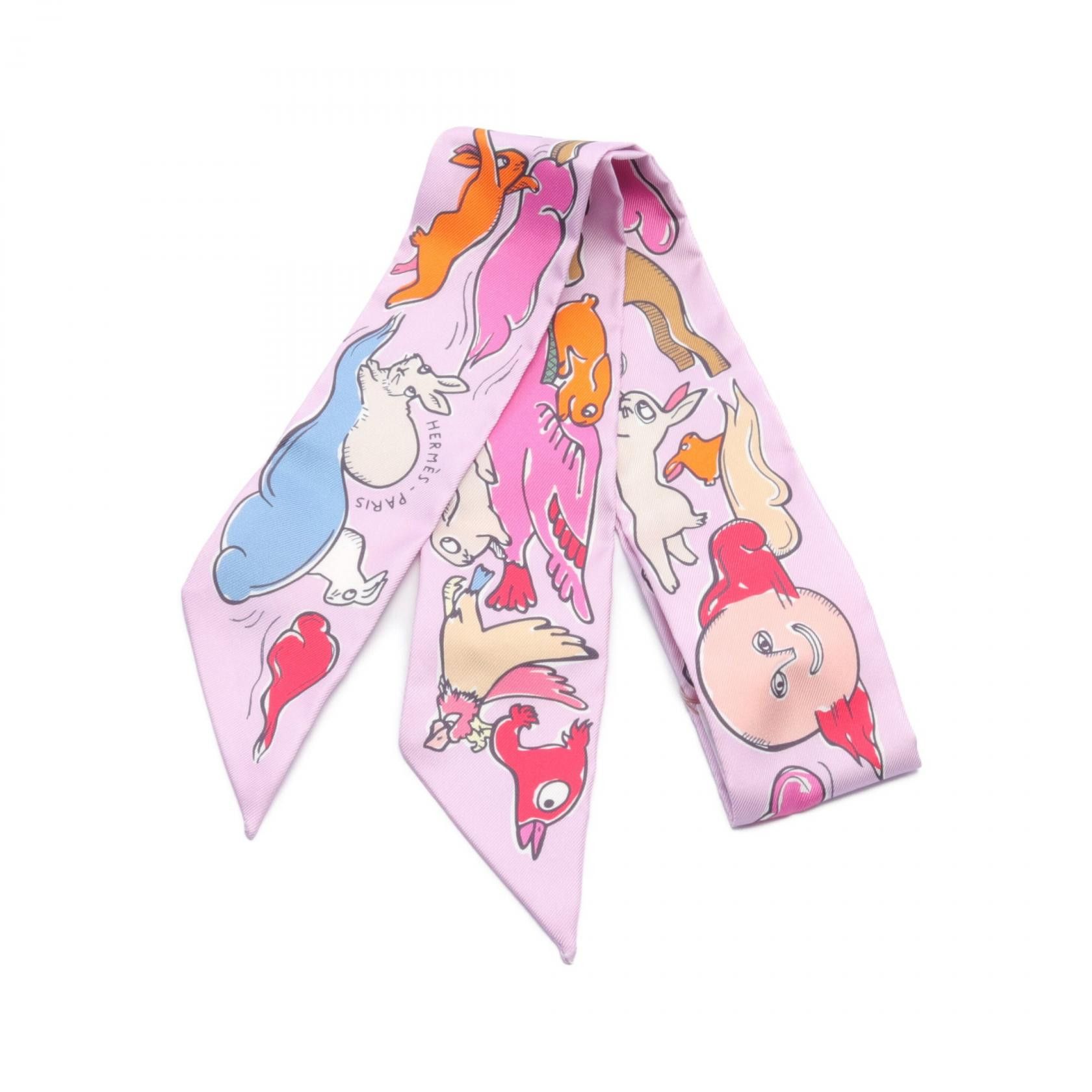 Hermes Hermes Mille et Un Lapins Twilly Silk Scarf Canvas Scarf in Excellent Condition Size ONE SIZE - 1 Thumbnail