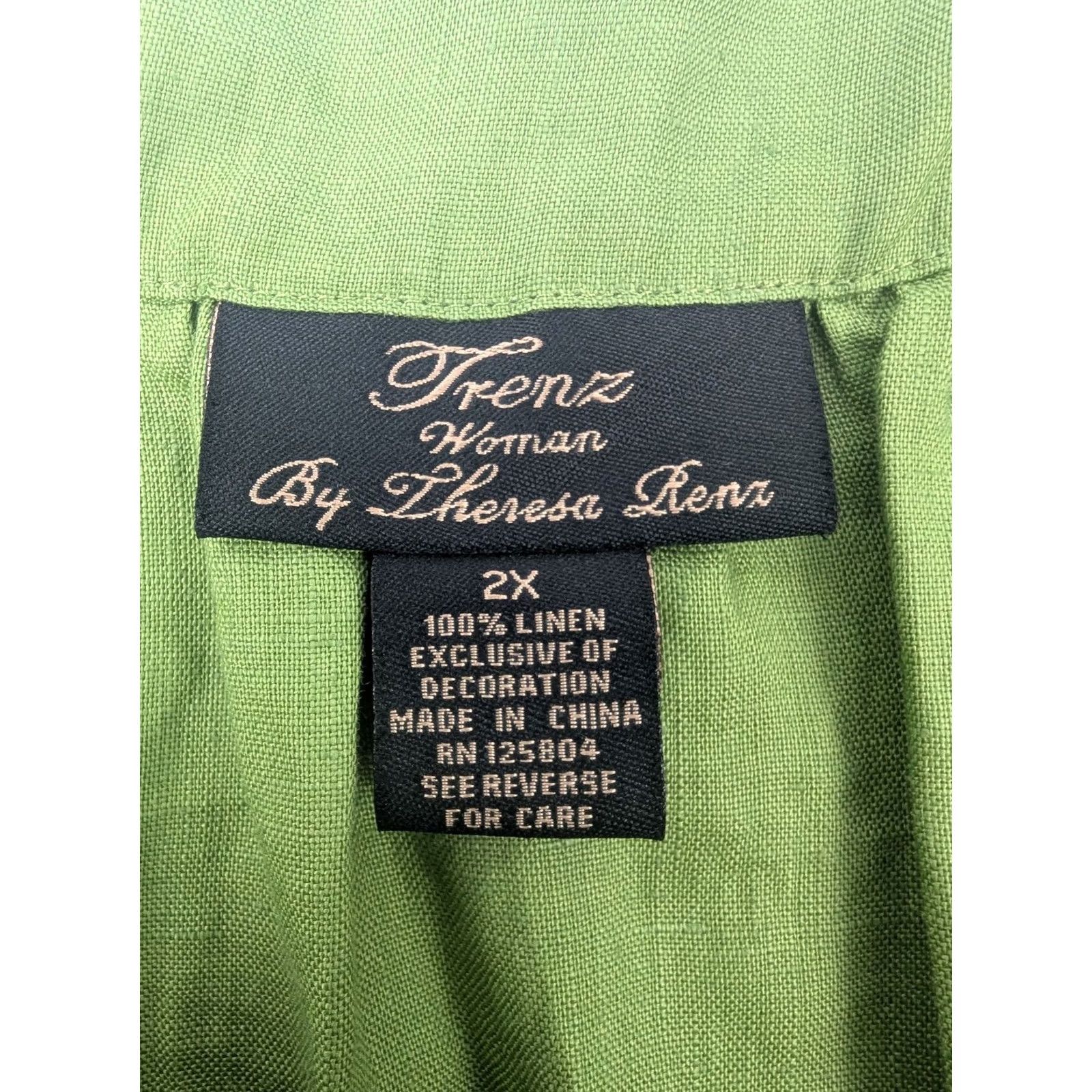 Vintage VINTAGE Trenz Woman Theresa Linen Plus Size 2X Top Tunic Cutouts Embroiderd Sleeveless Blouse Green 2X Womens 2000s Size XXL / US 16-18 / IT 52-54 - 6 Thumbnail