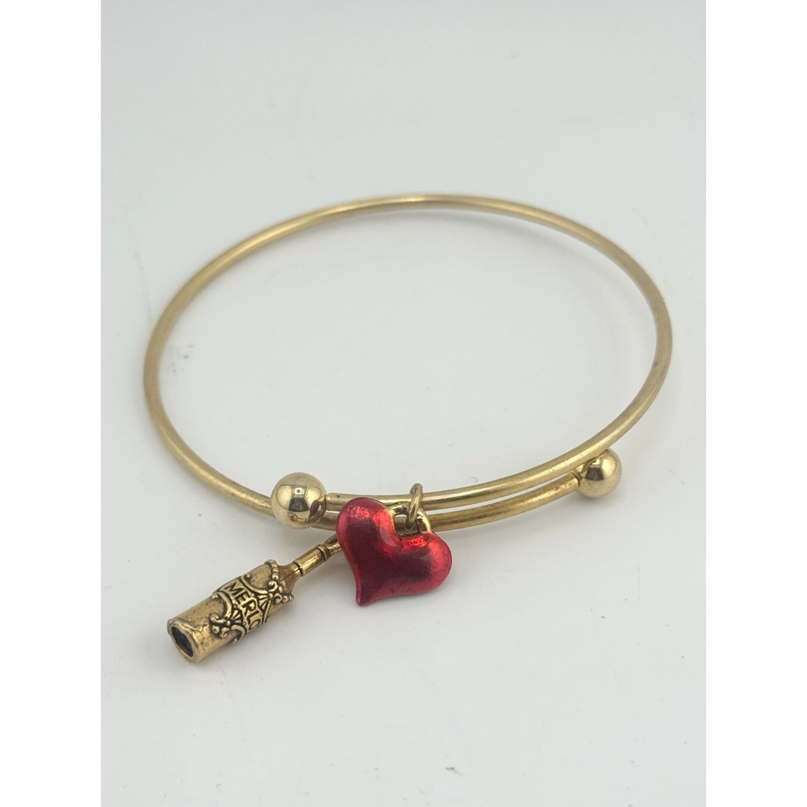 Vintage Vintage gold bangle enamel heart and wine charms bracelet Size ONE SIZE - 2 Thumbnail