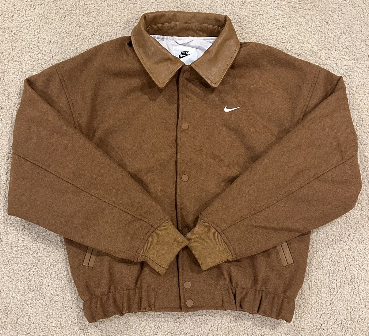 Nike Nike Air Varsity Jacket Wool Leather Tan Brown Size X Small Size US XS / EU 42 / 0 - 2 Thumbnail
