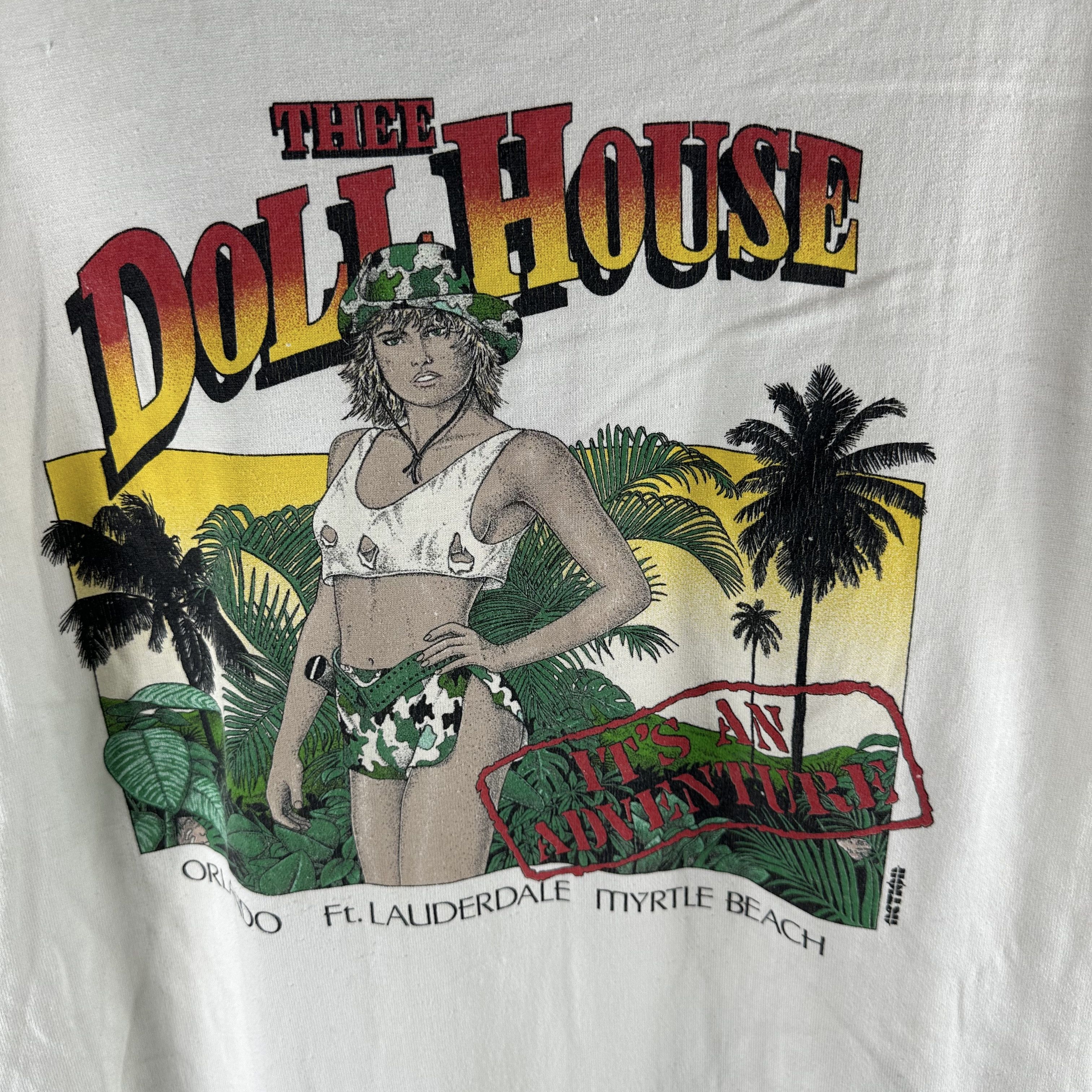 Vintage ​80s Thee Doll House Florida Its An Adventure Strip Club Tee Size US L / EU 52-54 / 3 - 2 Thumbnail