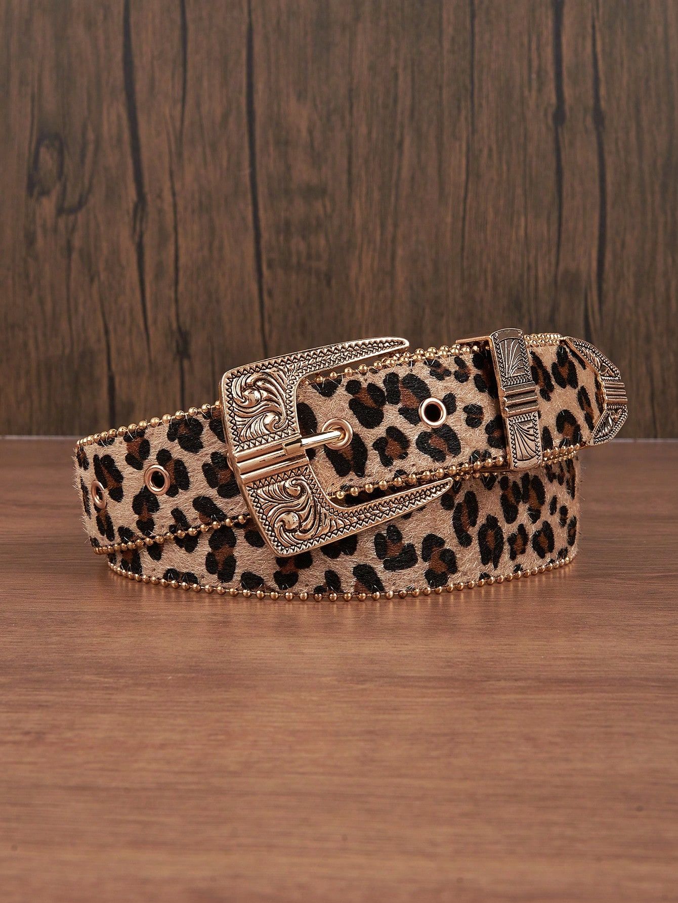 Designer × Vintage Leapord Vintage Engraved Metal Buckle Belt Size ONE SIZE - 2 Thumbnail