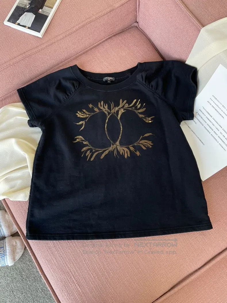 Chanel Chanel Greek series black gold-plated logo double CT shirt Size L / US 10 / IT 46 - 1 Thumbnail