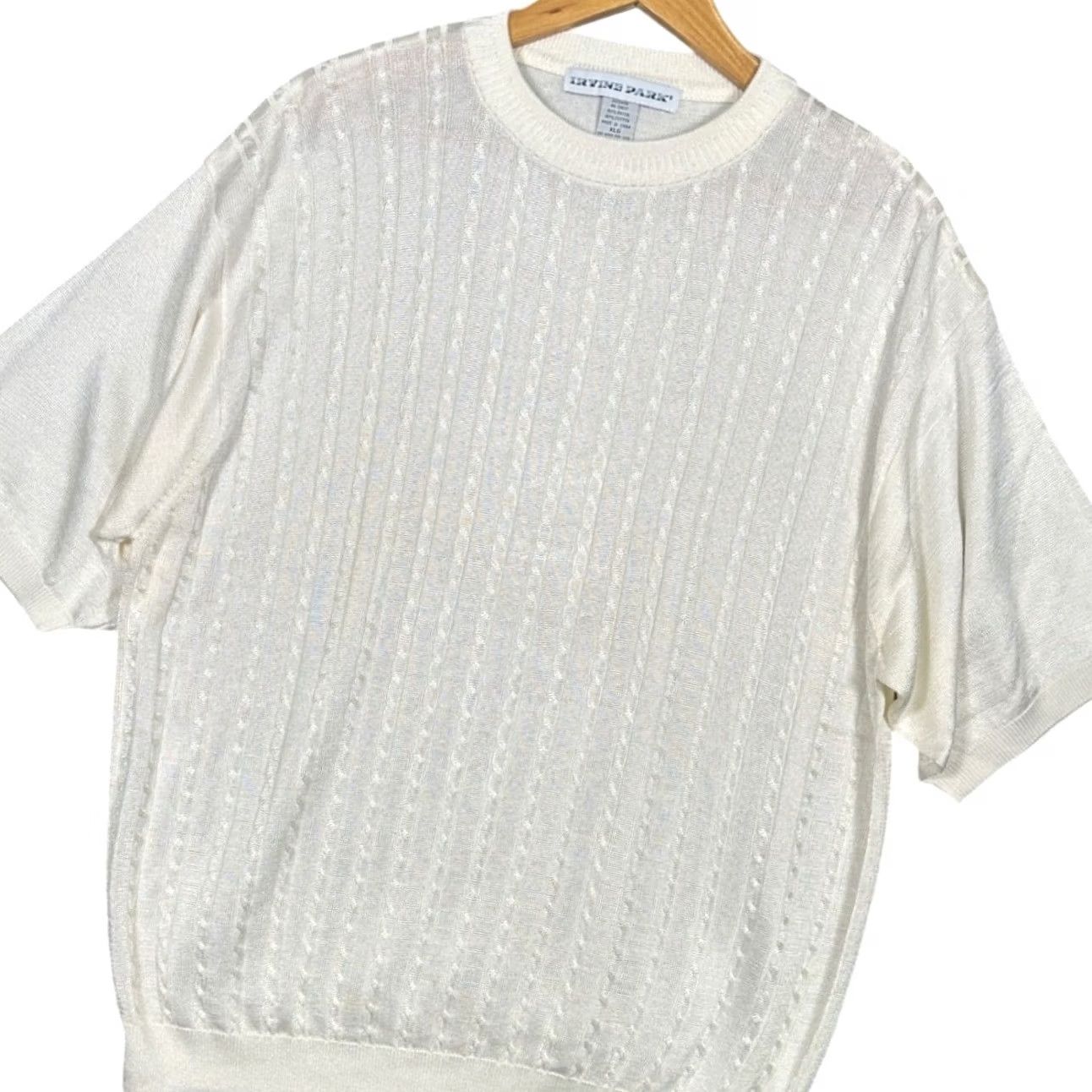Vintage Irvine Park Sweater Cream XL Crew Neck Short Sleeve Cable-Knit Mens Size US XL / EU 56 / 4 - 3 Thumbnail