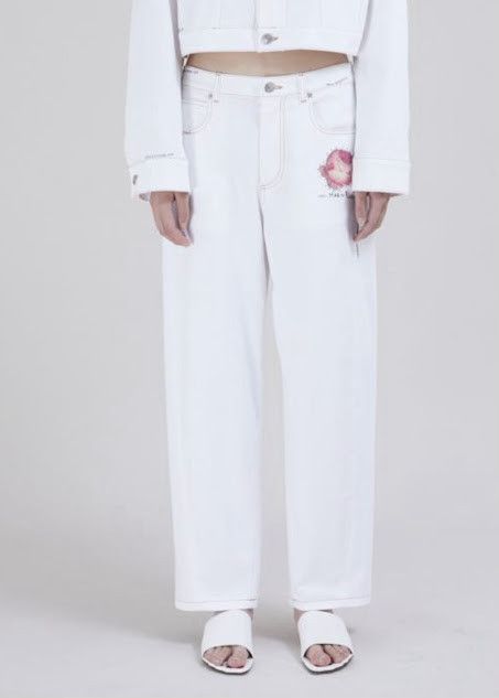 Marni oc11z0525 Denim Pants With Flowers Patches in White Size 28" / US 6 / IT 42 - 2 Thumbnail