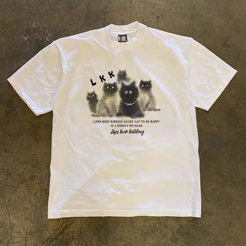 Japanese Brand White retro cartoon cat print t-shirt Size US M / EU 48-50 / 2 - 1 Thumbnail