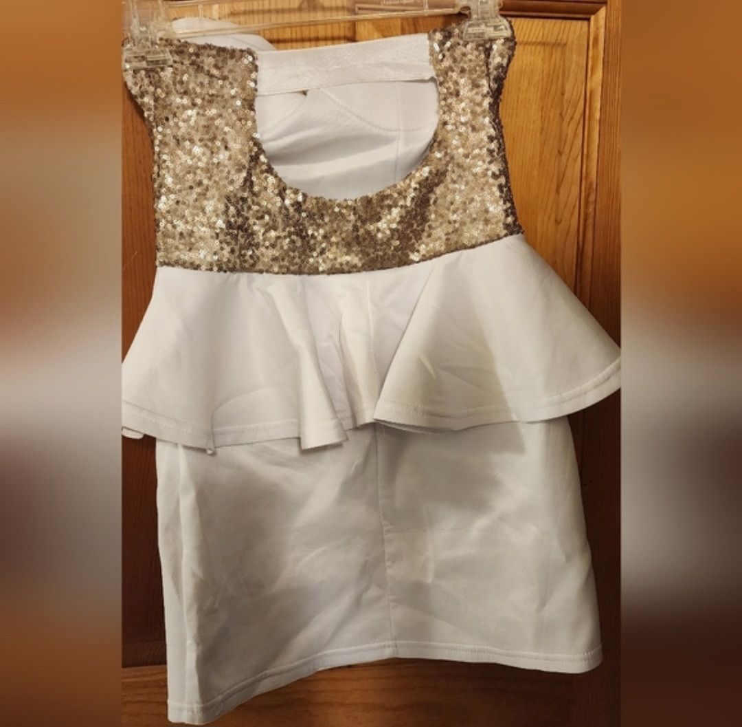 Other NWOT Gold Sequin White Sweetheart Sleeveless Peplum Dress S Size S / US 4 / IT 40 - 2 Thumbnail