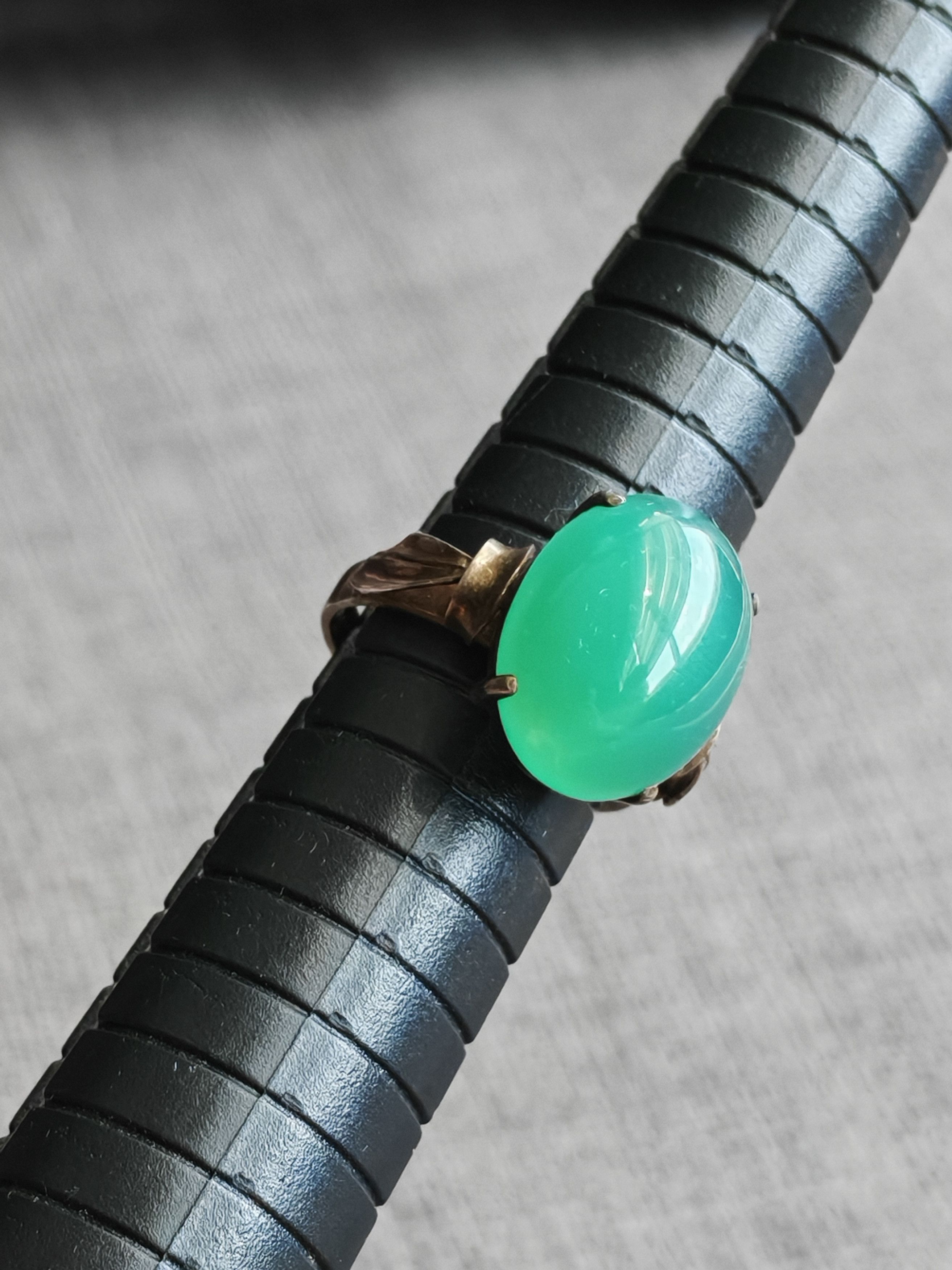 Other Vintage Silver 925 Ring With Green Oval Stone Size ONE SIZE - 11 Thumbnail