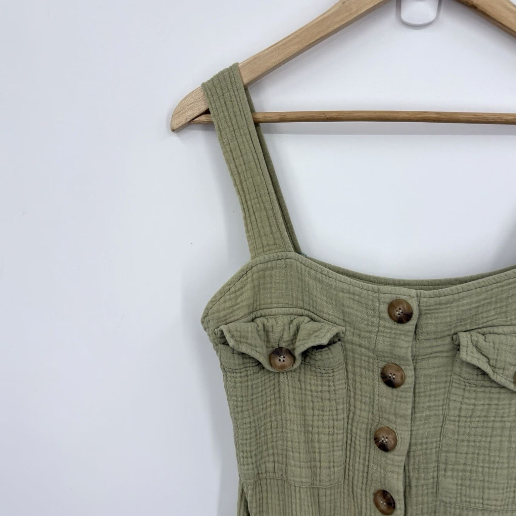 Vintage Sezane Romper Jumpsuit 1 Piece Sleeveless Belted Cotton Rayon Green 2 Regular Women Boho Cottage Gauze Indie Green 2 Size 26" / US 2 / IT 38 - 3 Thumbnail