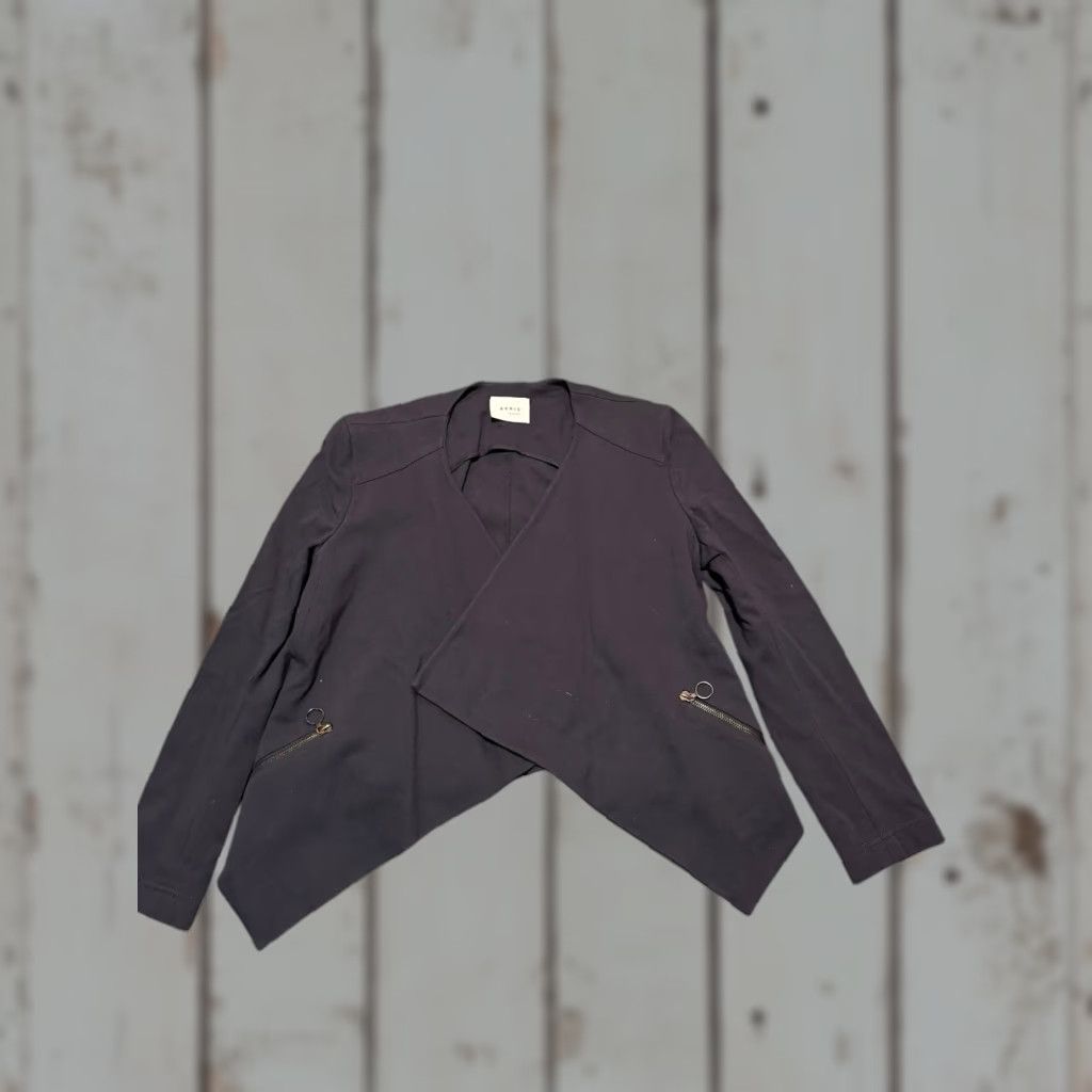 Vintage Akris punto Black Asymmetrical Drape Front Jersey Jacket Blazer Silver Ring Zips Shirt Women 10 Regular Zip Pockets All Seasons Size L / US 10 / IT 46 - 1 Thumbnail