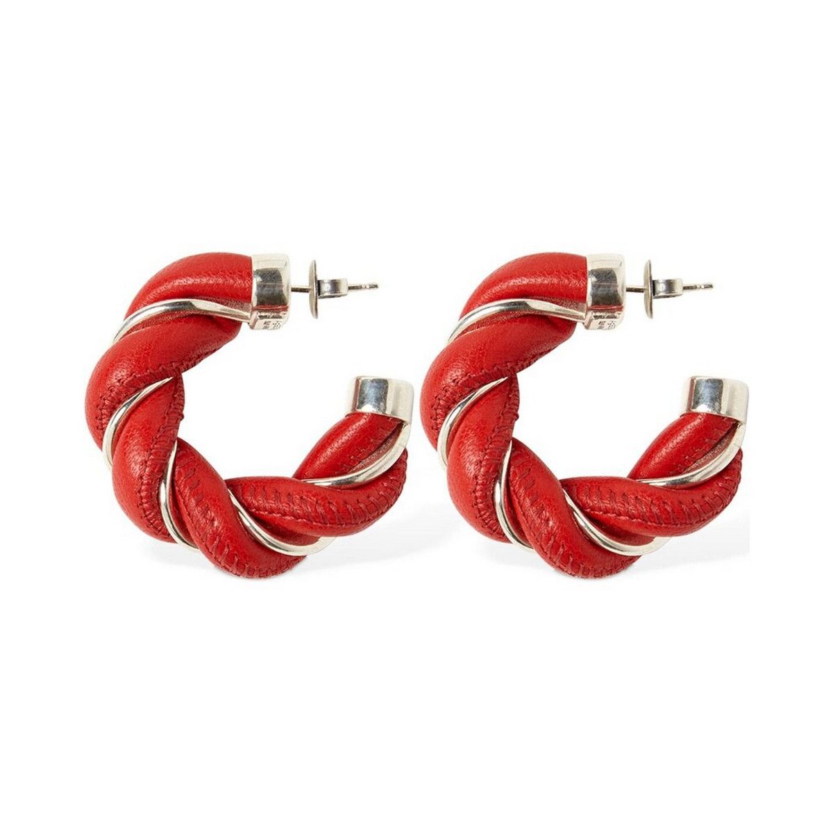 Bottega Veneta BOTTEGA VENETA Twist circle red leather silver earrings q Size ONE SIZE - 1 Thumbnail