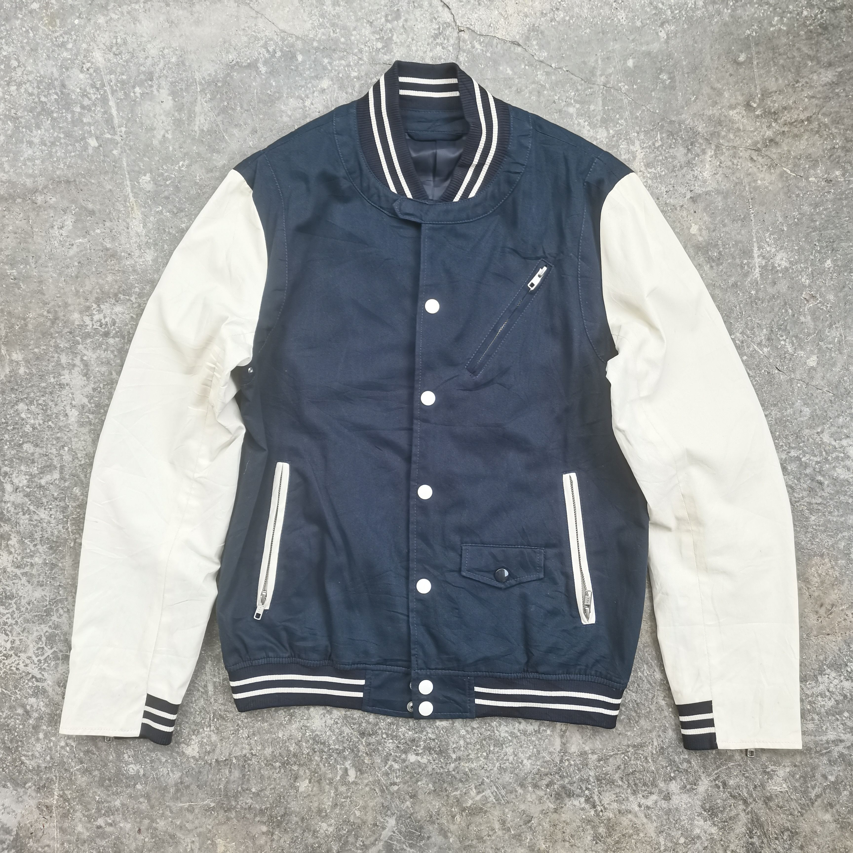 image of Vintage Ships Jet Blue Varsity Light Jacket in Blue White, Men's (Size Large)