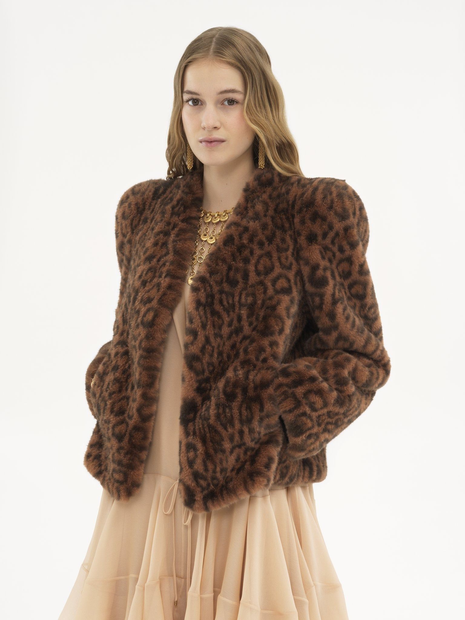 Chloe o1loc1c11125 Faux Fur Boxy Jacket in Brown Size XS / US 0-2 / IT 36-38 - 3 Thumbnail