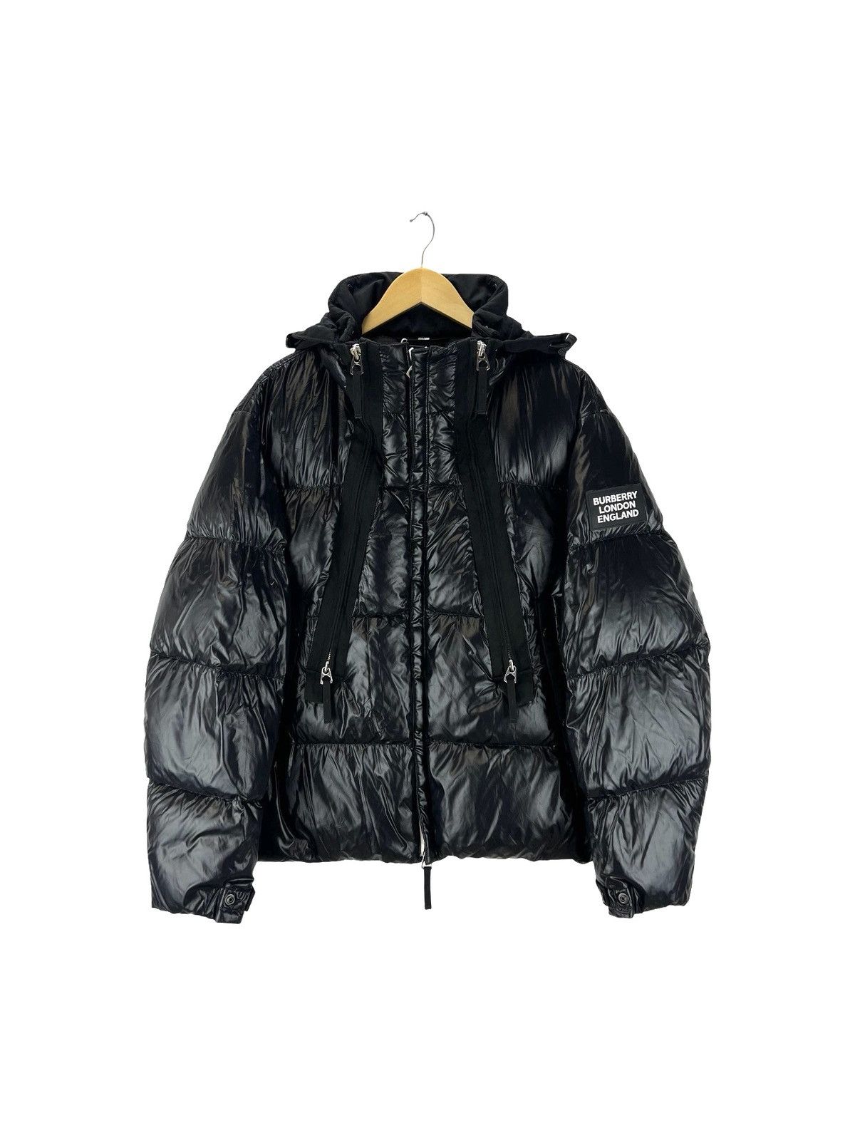 Burberry Burberry London England black shiny hooded puffer jacket Size US L / EU 52-54 / 3 - 1 Thumbnail
