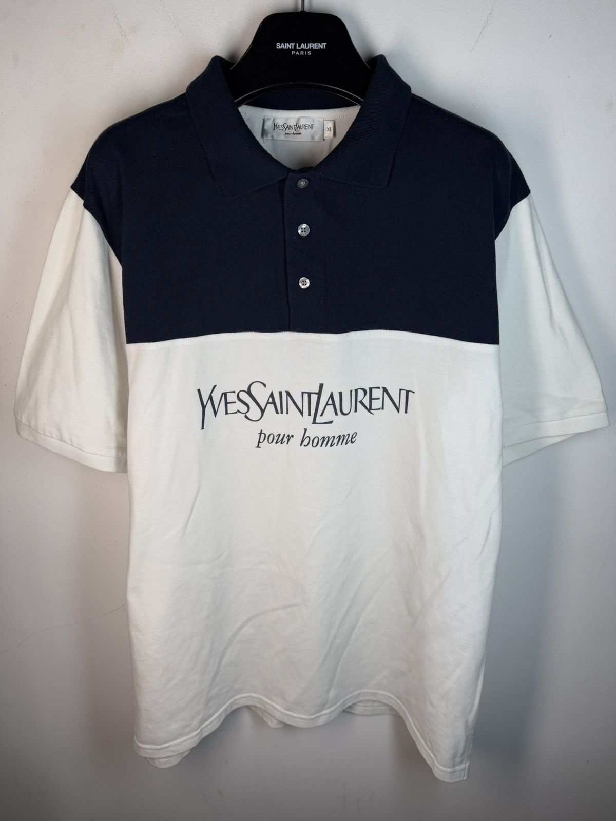 Yves Saint Laurent White YSL Polo Shirt Spell Out YSL T-Shirt Size US XL / EU 56 / 4 - 2 Thumbnail