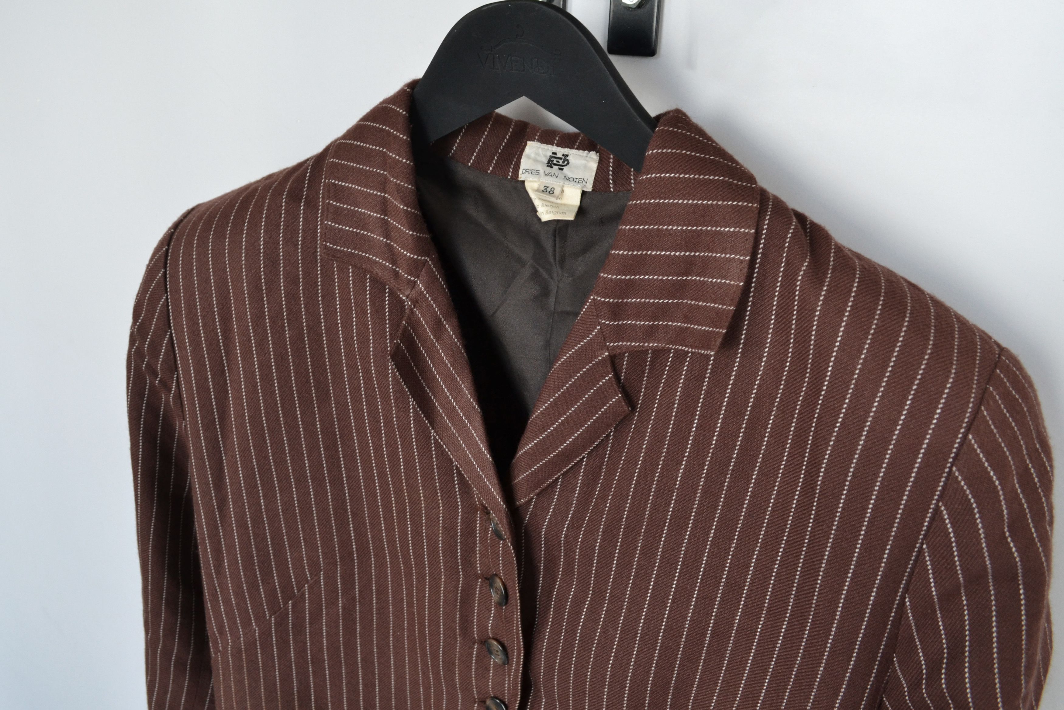 Dries Van Noten 🔴 DRIES VAN NOTEN Coat Heavy Jacket White Strip Brown Size S / US 4 / IT 40 - 5 Thumbnail