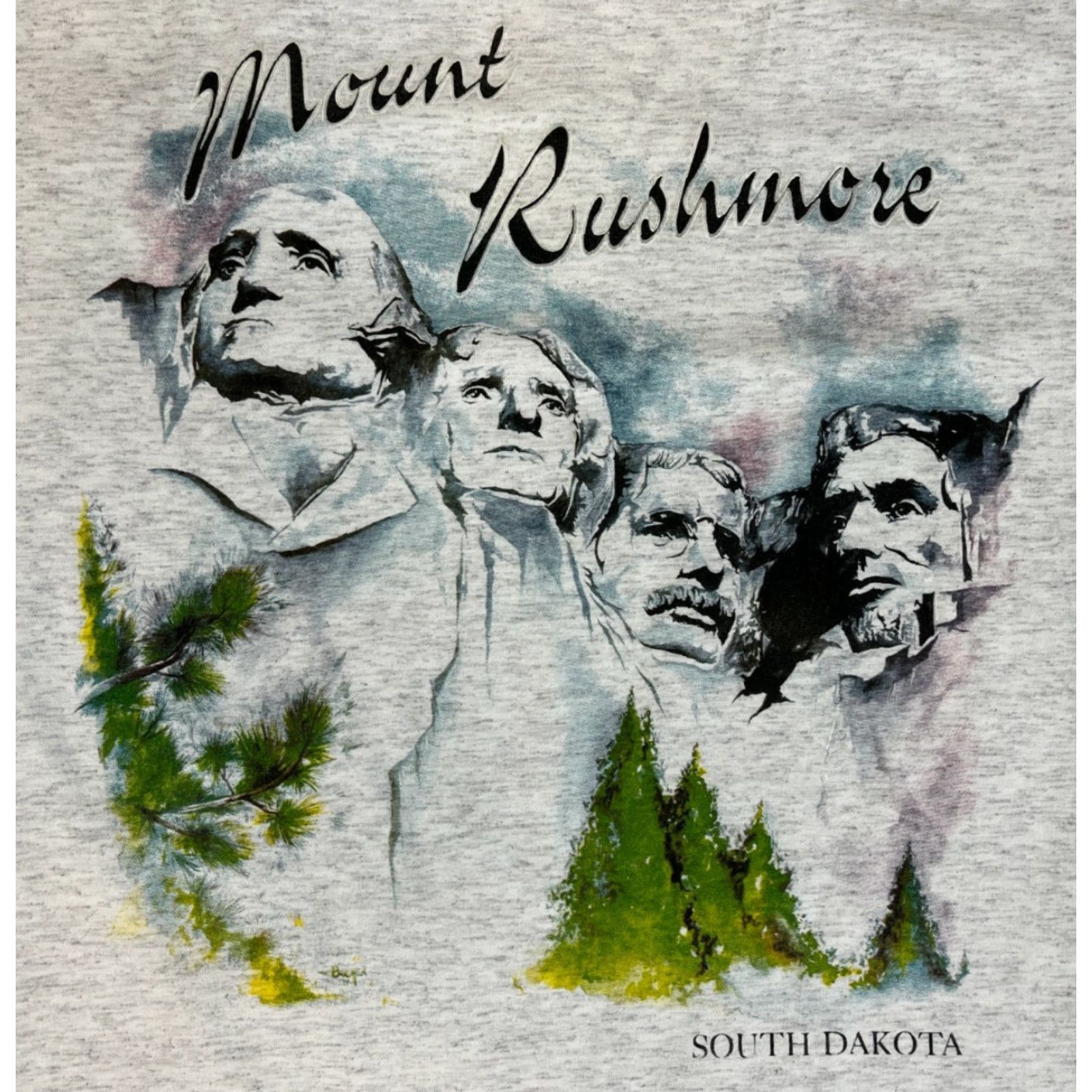 Vintage VINTAGE Mount Rushmore T-Shirt Unisex Adults XL Gray 90s Oneita Single Stitch Crew Neck Short Sleeve Cotton Polyester Blend Vintage Size US XL / EU 56 / 4 - 3 Thumbnail