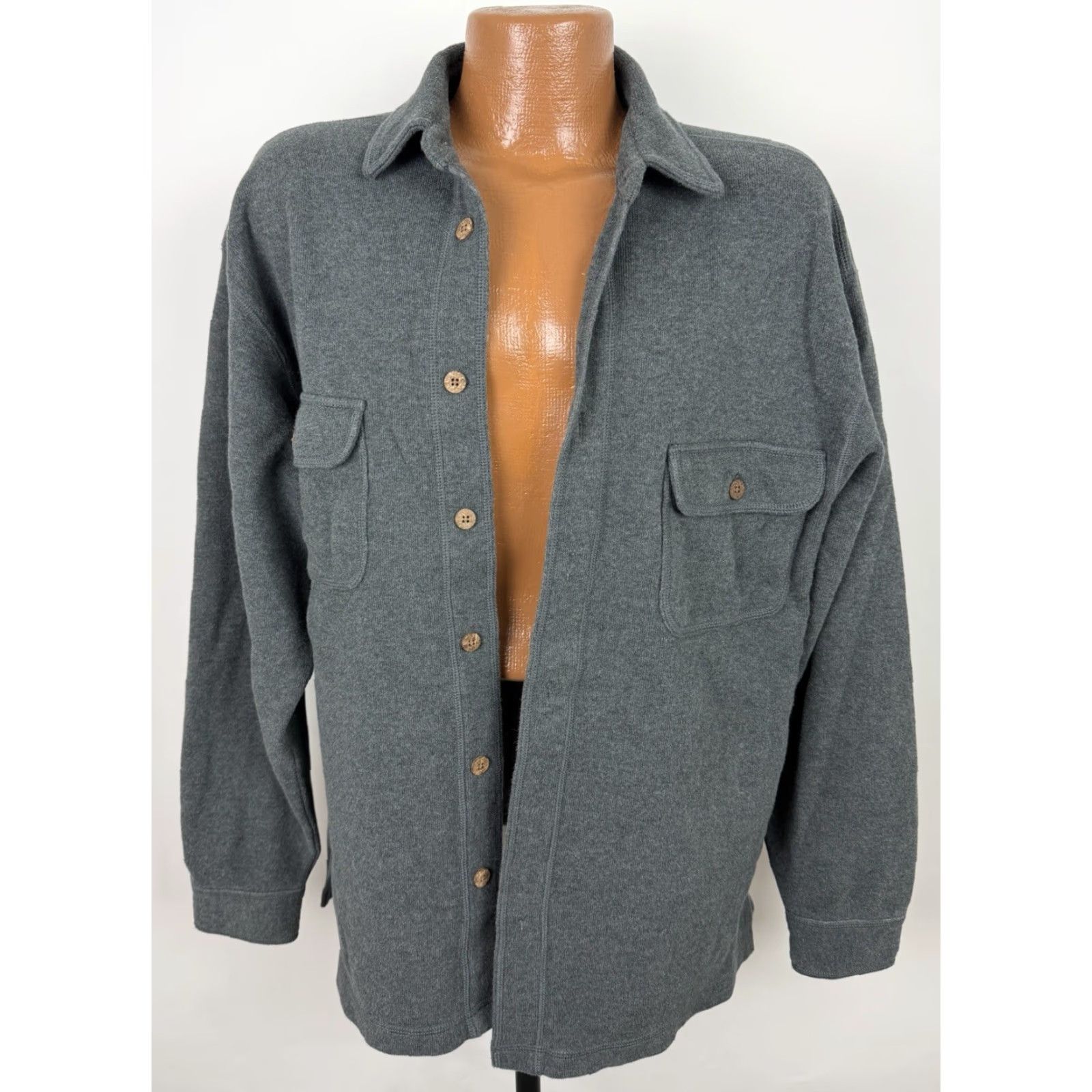 Tommy Bahama VINTAGE Tommy Bahama Shirt Jacket Mens Large Charcoal Gray Ribbed Cotton Knit Button Up Size US L / EU 52-54 / 3 - 2 Thumbnail