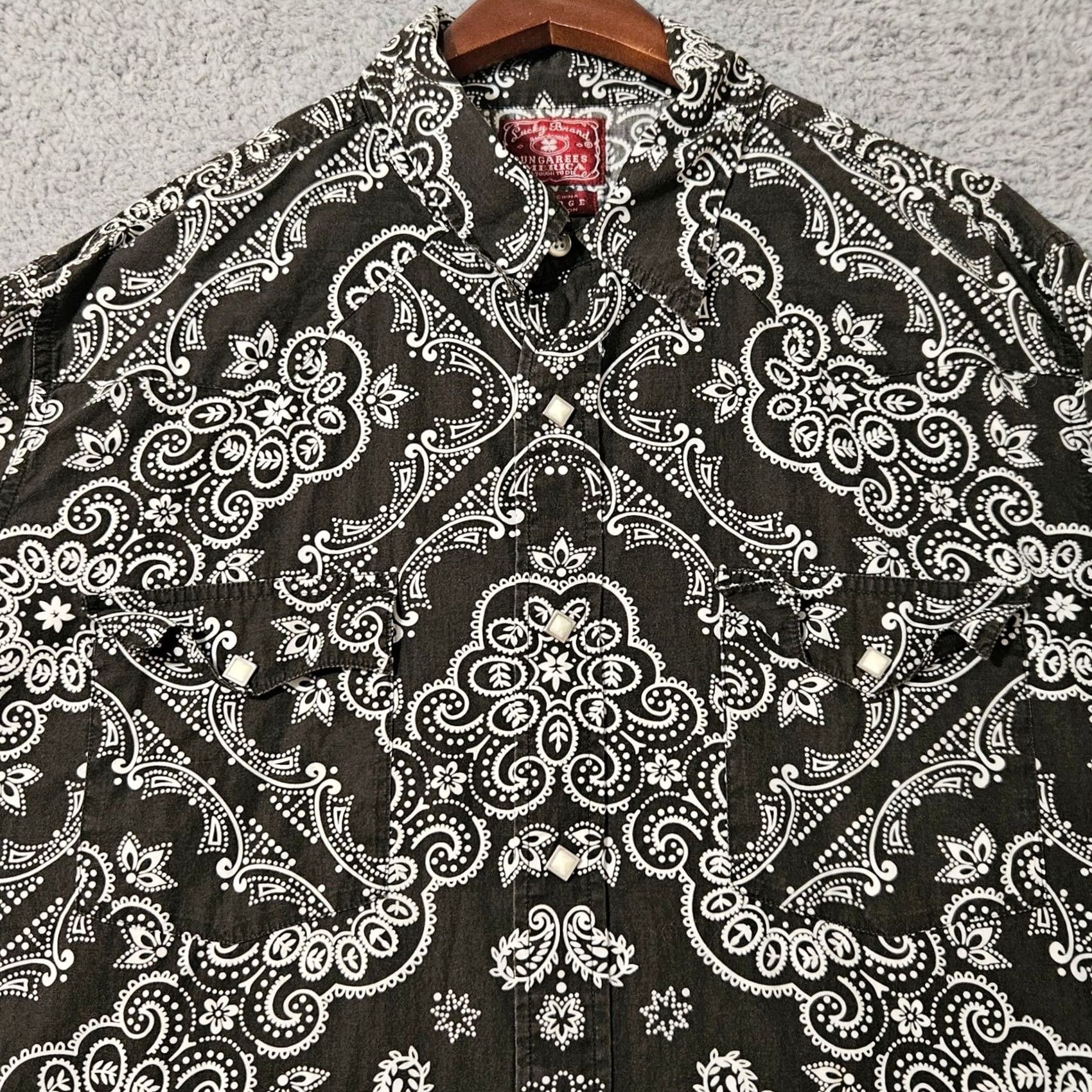 Lucky Brand Lucky Brand Black Western Rodeo Diamond Snap L/S Dungarees Size XL Size US 36 / EU 52 - 3 Thumbnail