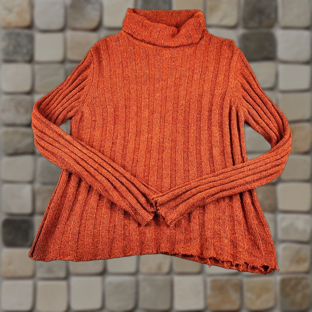 Vintage LL Bean Sweater Womens M Burnt Orange Ribbed Silk Wool Blend Turtleneck Pullover Size M / US 6-8 / IT 42-44 - 1 Thumbnail