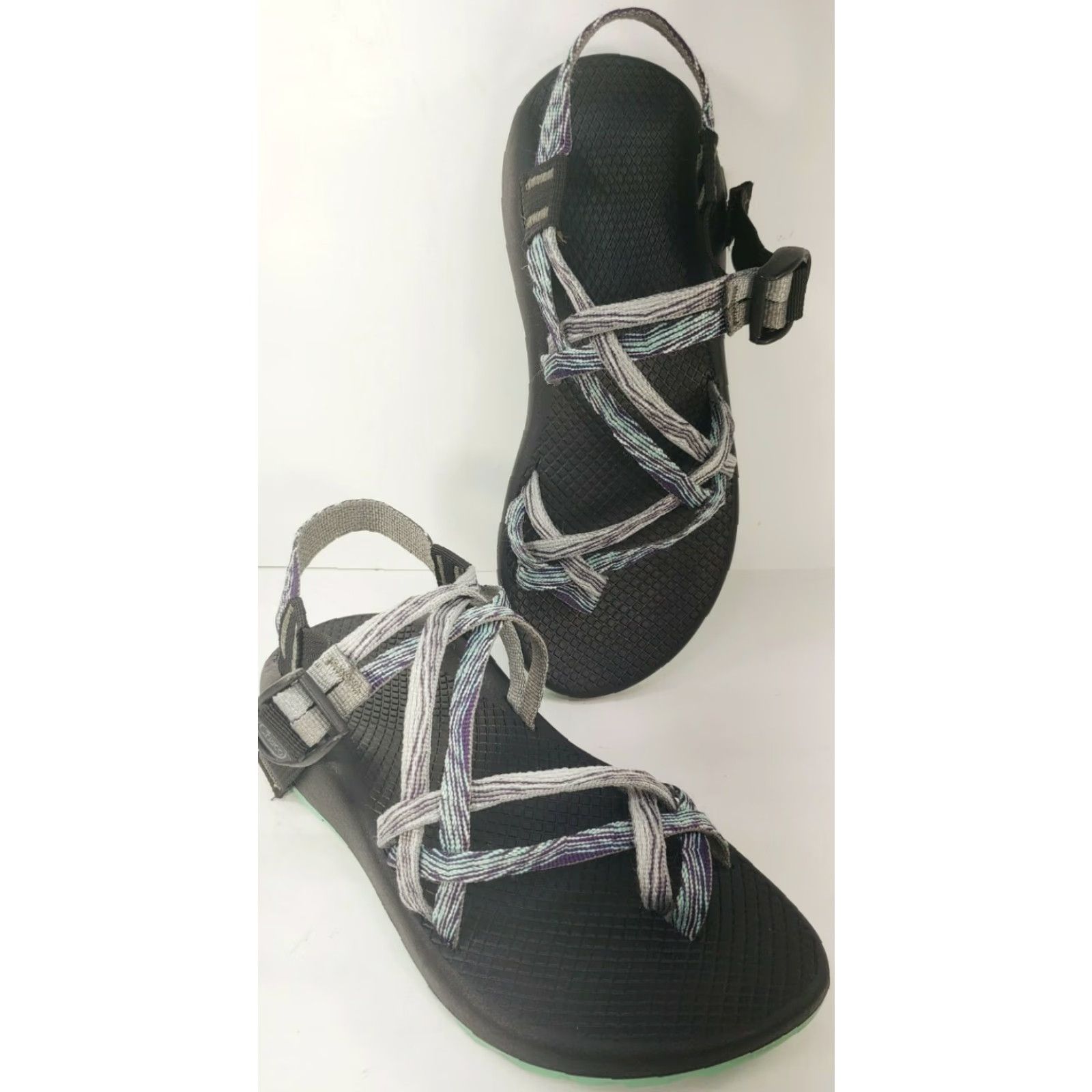 Chaco Chaco ZX2 Women's Sandal Strappy Gray Blue Purple 8 Vibram Sole Toe Loop Size US 8 / IT 38 - 2 Thumbnail