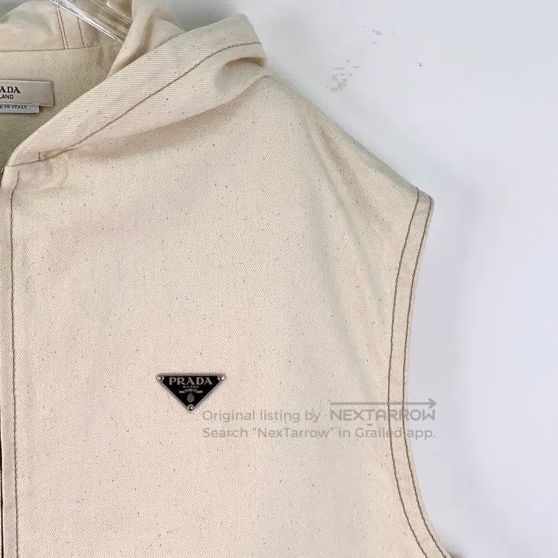 Prada Prada Beige triangle cotton hooded zipper sleeveless vest Size US L / EU 52-54 / 3 - 3 Thumbnail