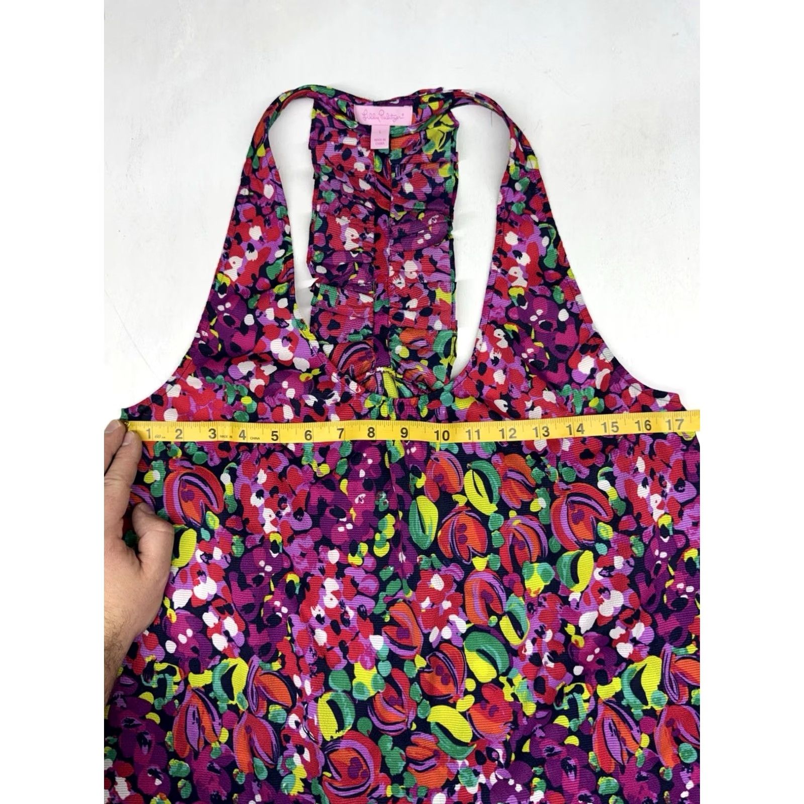Lilly Pulitzer Lilly Pulitzer Wild Confetti Devaney Ruffled Floral Racetrack Tank Top Women’s L Pink Floral Sleeveless Racerback Scoop Neck Size L / US 10 / IT 46 - 3 Thumbnail