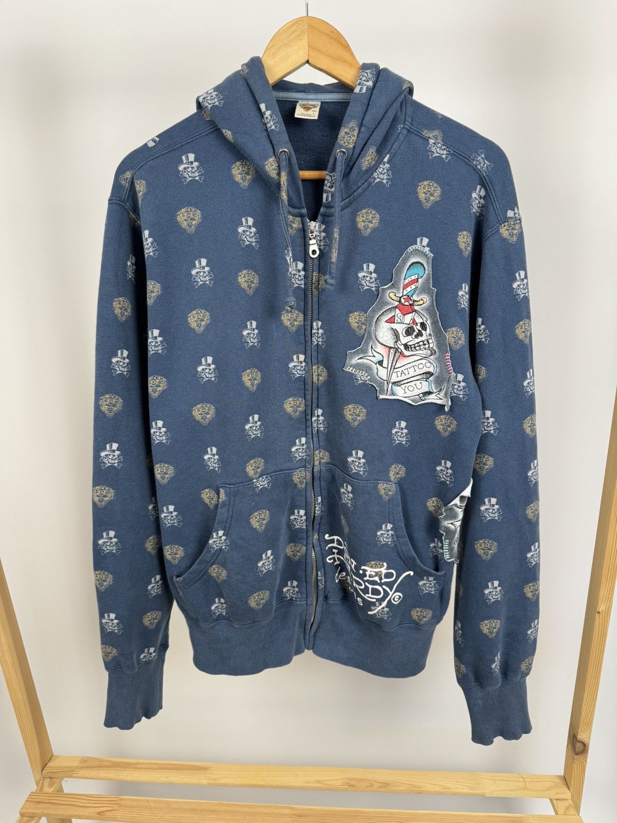 Ed Hardy Vintage Y2K Ed Hardy Monogram Patch Graphic Multilogo Hoodie Size US L / EU 52-54 / 3 - 3 Thumbnail