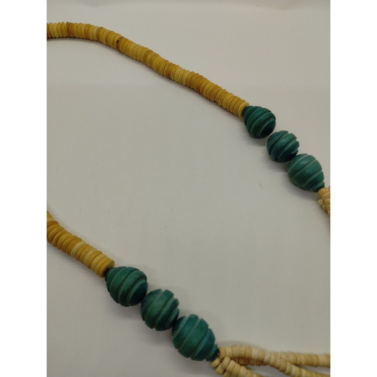 Vintage Vintage Tan and Turquoise Wood Look - Beaded Necklace - 14" Size ONE SIZE - 4 Thumbnail