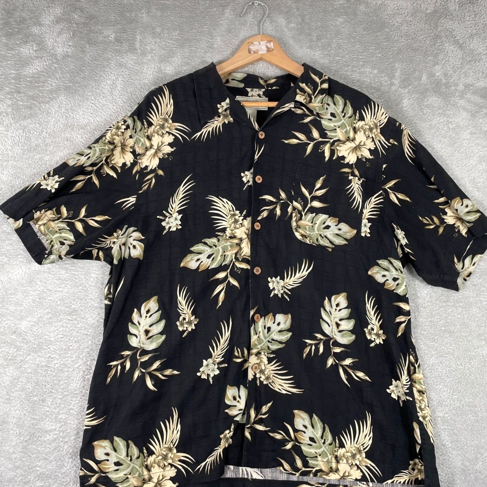 Paradise Paradise Collection by Cezani Silk Floral Tropical Aloha Hawaiian Shirt Mens L Black Button-Up Short Sleeve Size US L / EU 52-54 / 3 - 2 Thumbnail