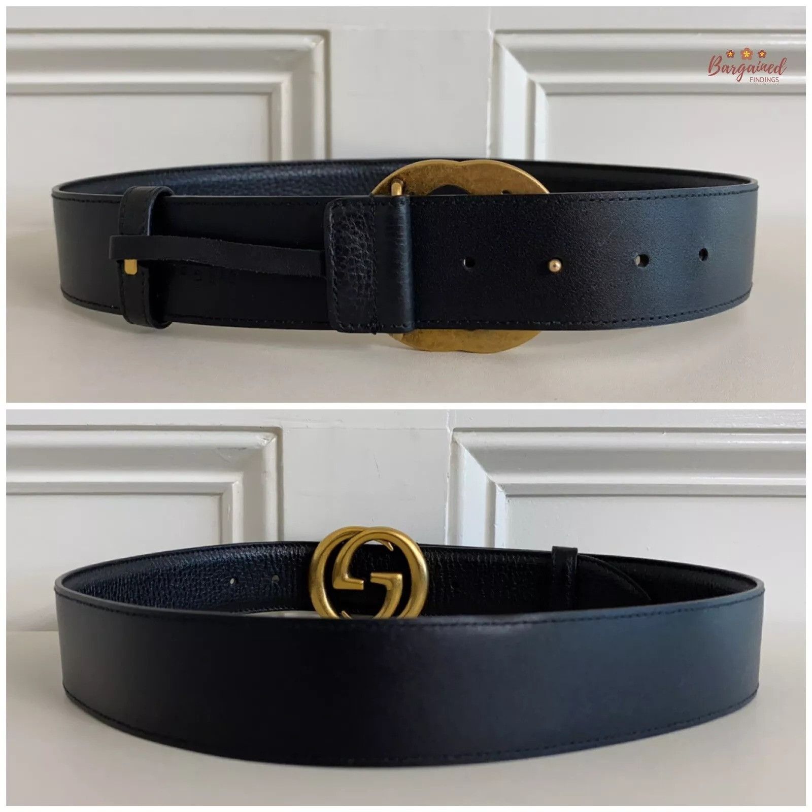 Gucci Gucci Pebbled Calfskin Leather Gold Double G Buckle Belt Size 28 - 10 Thumbnail