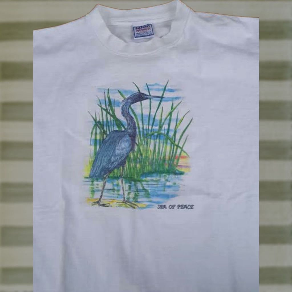 Vintage VINTAGE All Sport T-Shirt USA Crew Neck Short Sleeve Sea Bird Sea of Peace Stitch Men 44 White Cotton 27in long 20in chest Size US XXL / EU 58 / 5 - 1 Thumbnail