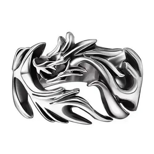 Jewelry x Vintage Titanium Steel Dragon Ring in Silver, Men's
