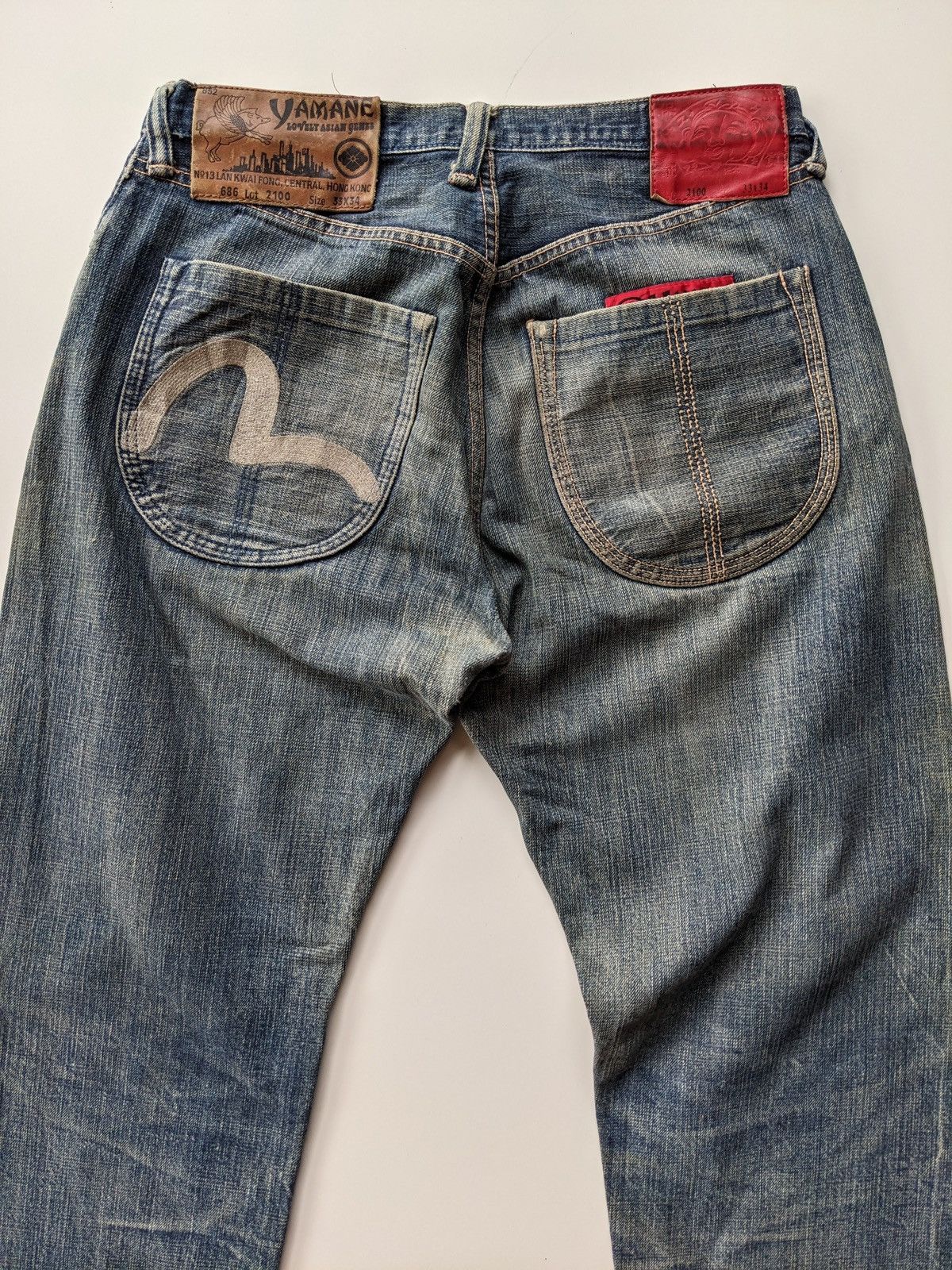 image of Archival Clothing x Distressed Denim Evisu Yamane Daicock Selvedge Jeans in Blue Jean (Size 33)