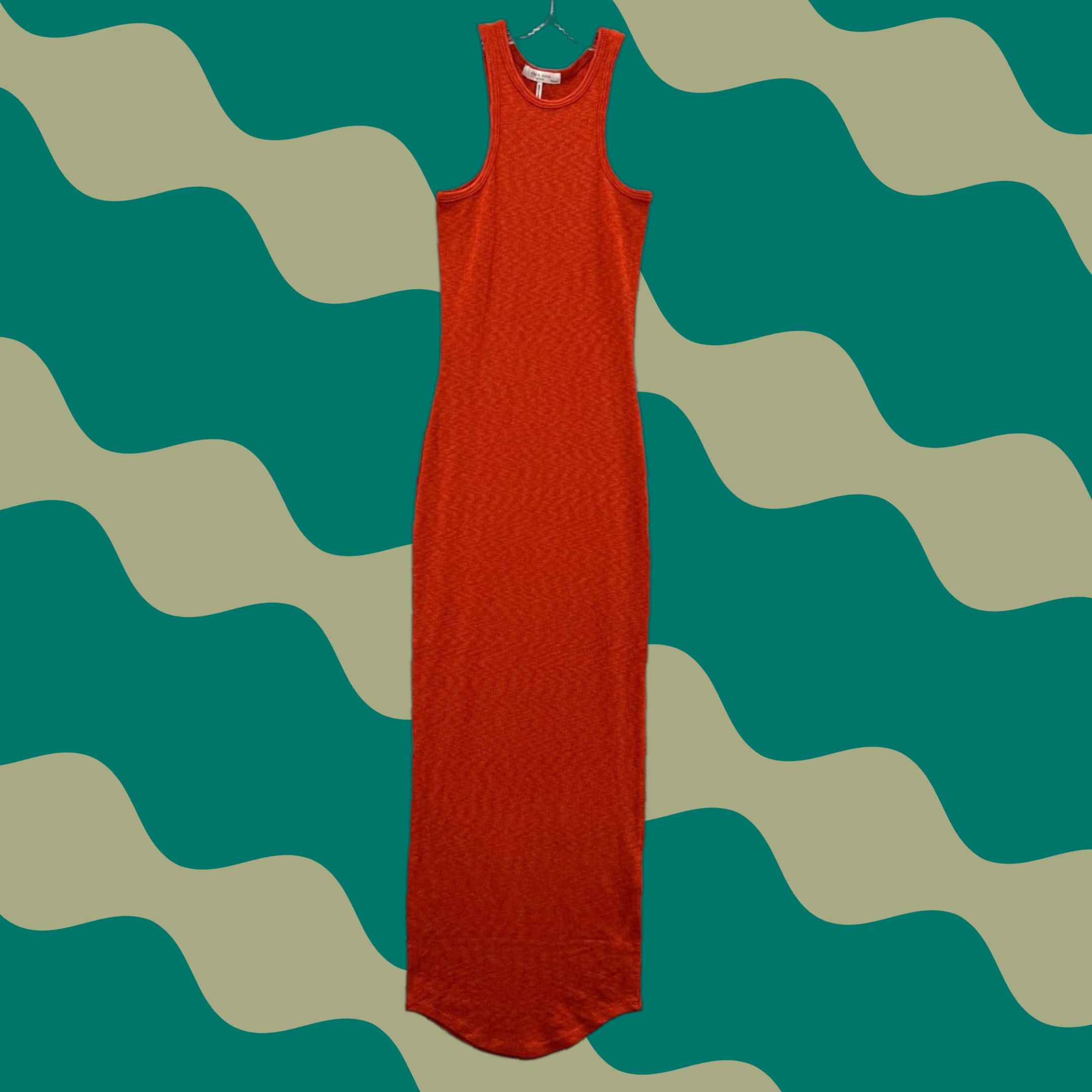 Vintage Rag & Bone New York Rib Tank Midi Dress Women 2XS Orange Sleeveless Stretch Slim Sheath 2020s