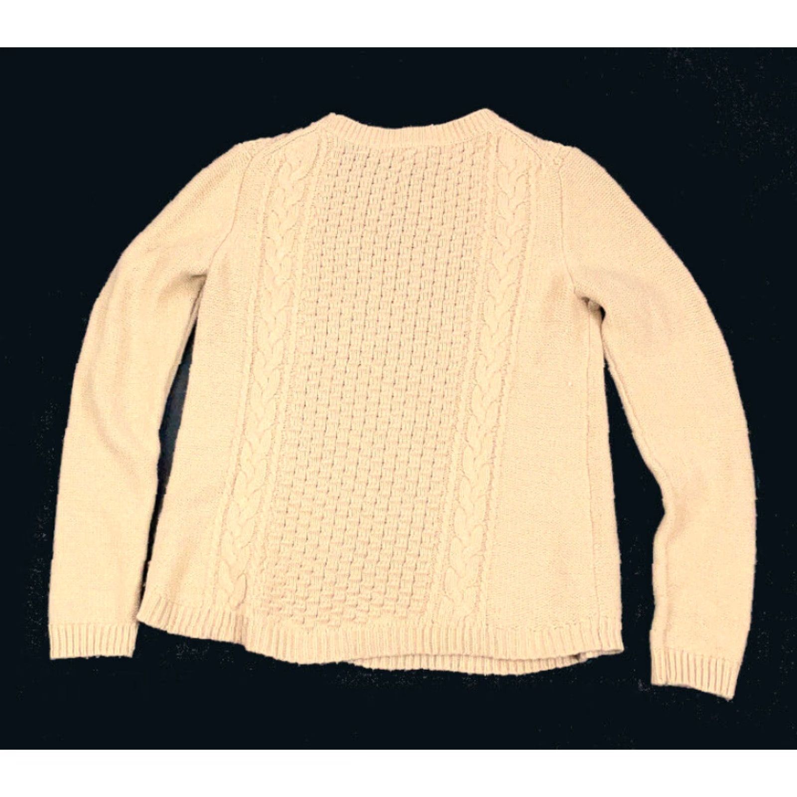 J.Crew J.Crew Beige Cable-Knit Pullover Sweater F8455 Women's Medium Beig e Knit Crew Neck Casual Preppy Classic Ivy League" Size M / US 6-8 / IT 42-44 - 2 Thumbnail