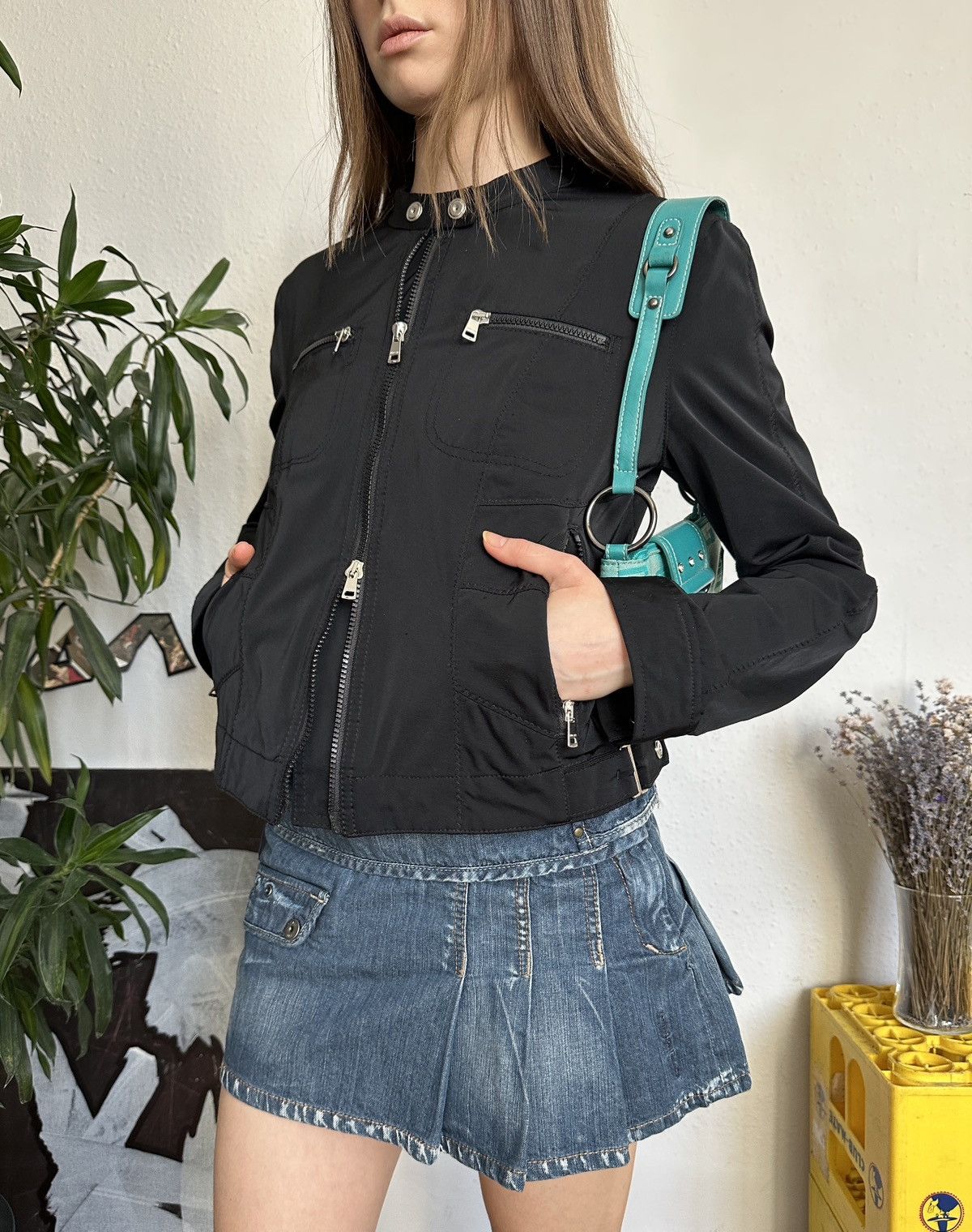 Vintage Marccain Vintage Nylon Double Zip Up Moto Biker Jacket Size S / US 4 / IT 40 - 1 Thumbnail