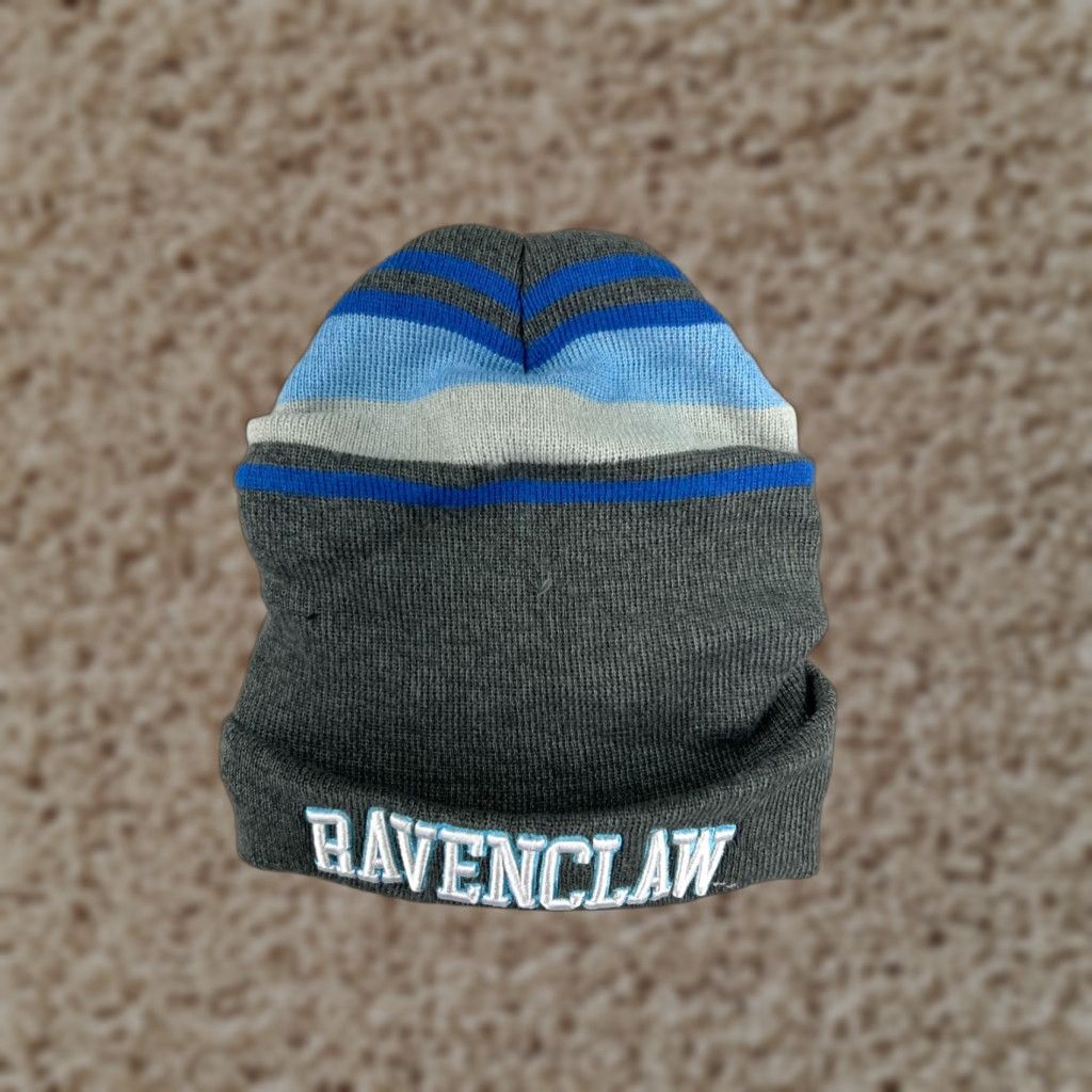 Vintage Harry Potter Beanie Hat Adult One Size Gray Blue Ravenclaw Embroidered Acrylic Knit Logo Ski Size ONE SIZE - 1 Thumbnail