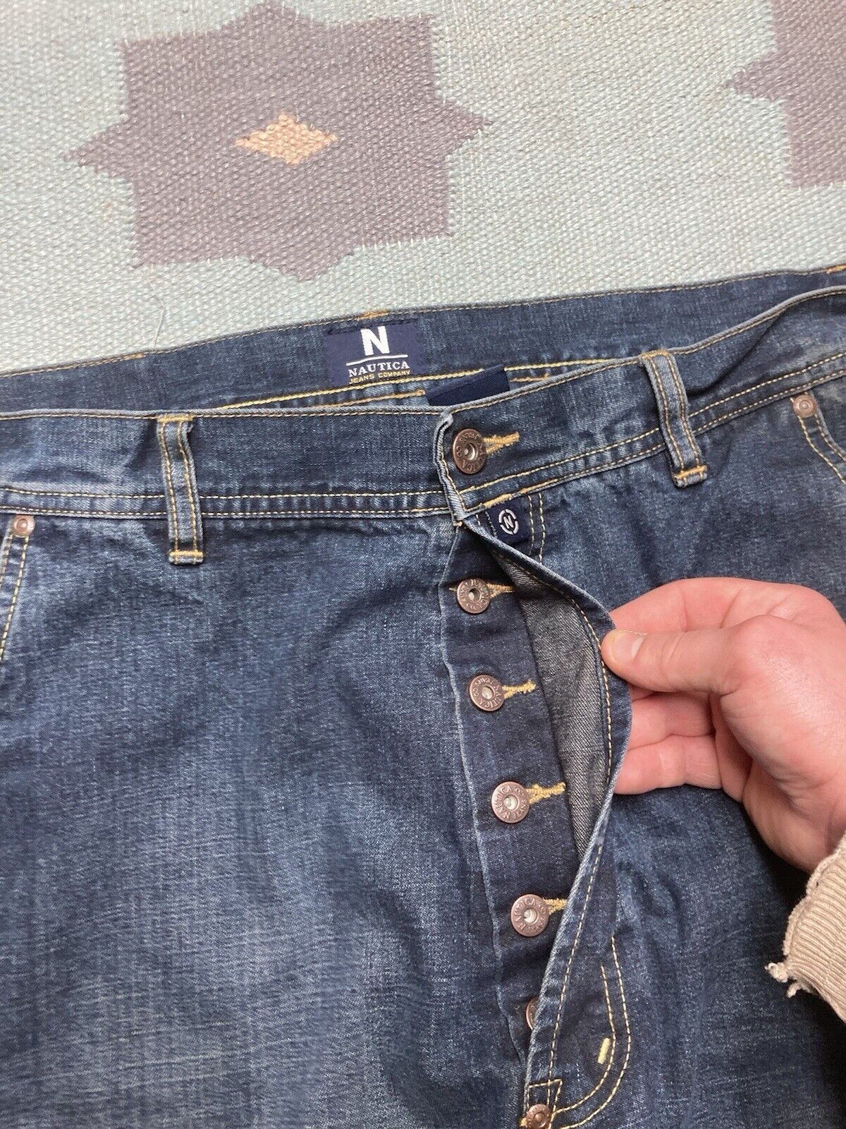 Nautica × Vintage y2k baggy jeans nautica skater button fly dark wash 38x30 Size US 38 / EU 54 - 6 Thumbnail