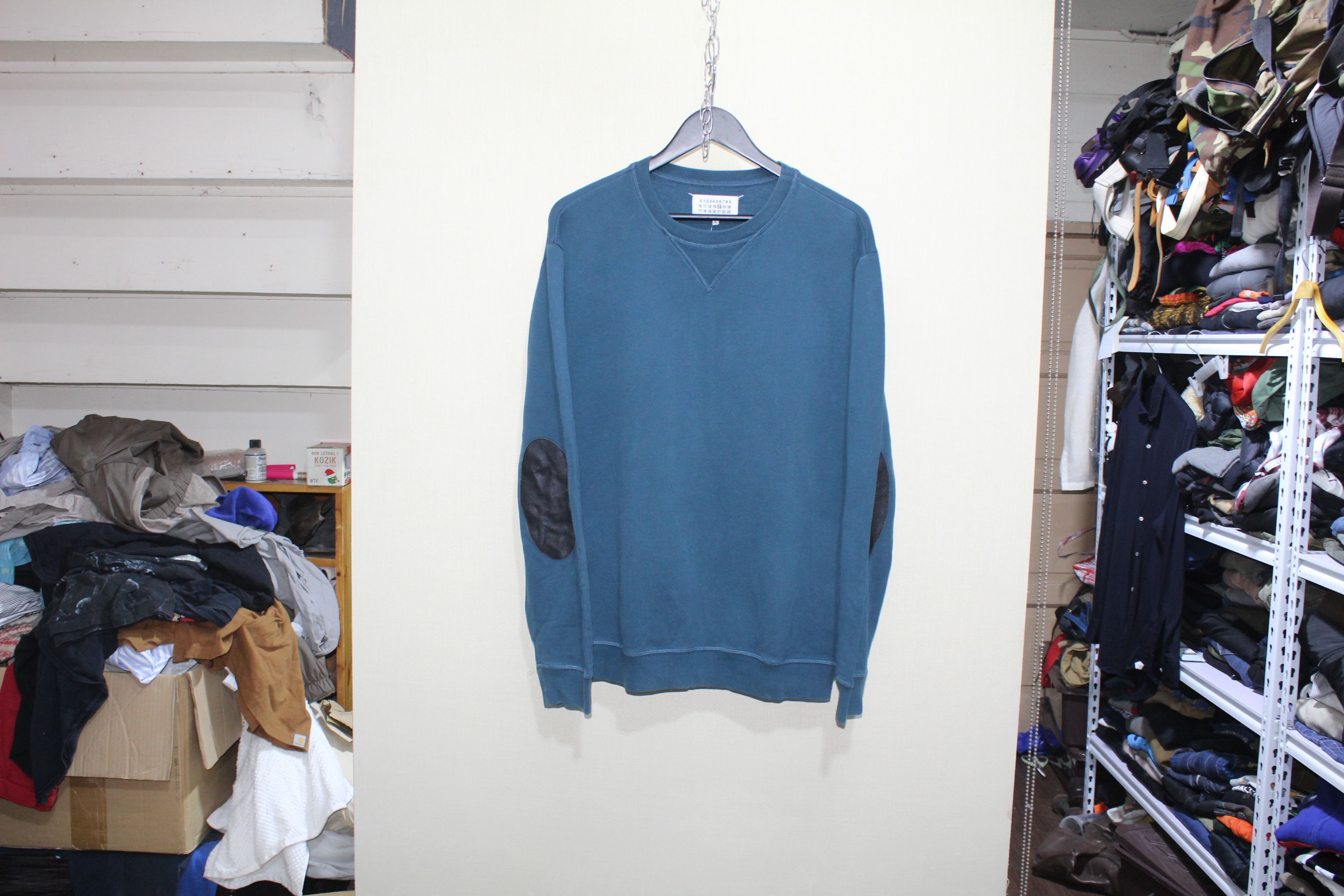 image of Maison Margiela Elbow Patch Sweatshirt in Green Blue, Men's (Size Medium)