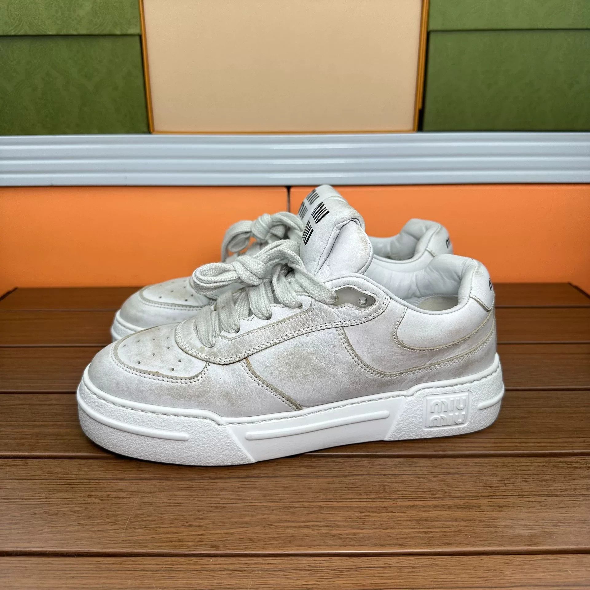 Miu Miu Miu Miu Retro White Lowtop Sneakers it_37-5 Women Size US 7.5 / IT 37.5 - 1 Thumbnail