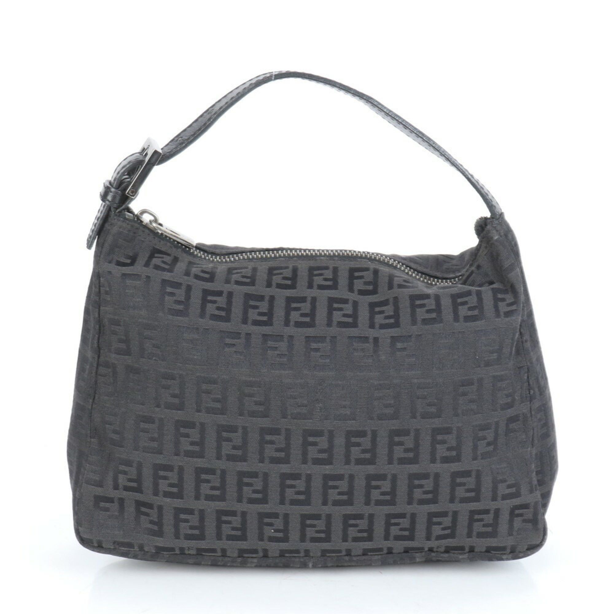 Fendi Zucchino Leather Mini Handbag Pouch Tote Bag 8N0005 Black Women's