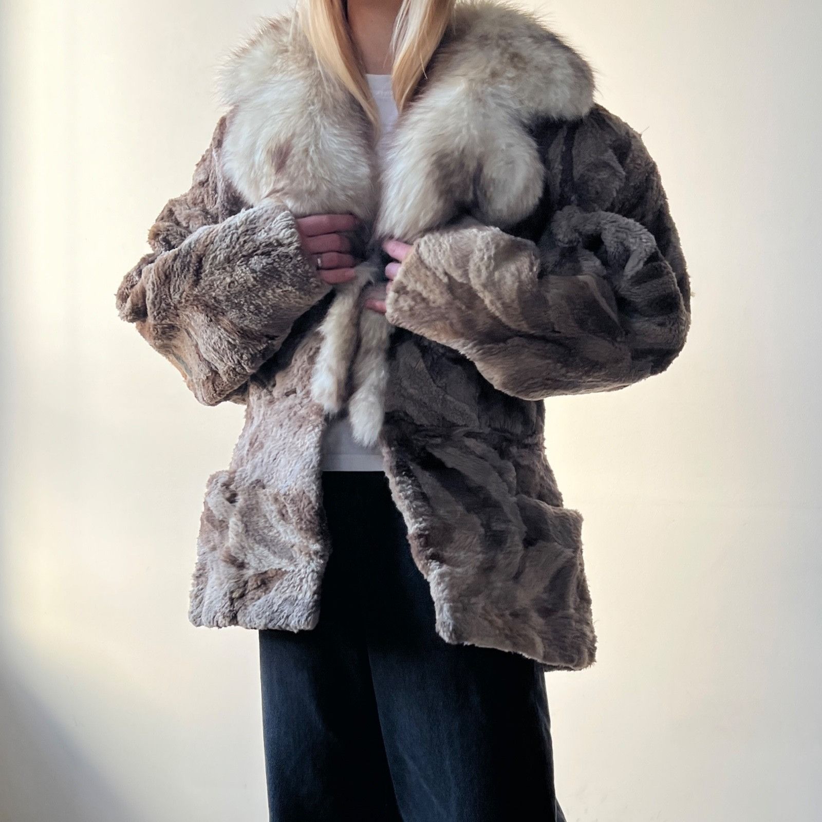 If Six Was Nine Vintage Bernard Poelman Y2K Fur Coat Fox Collar 9907AC Size M / US 6-8 / IT 42-44 - 3 Thumbnail