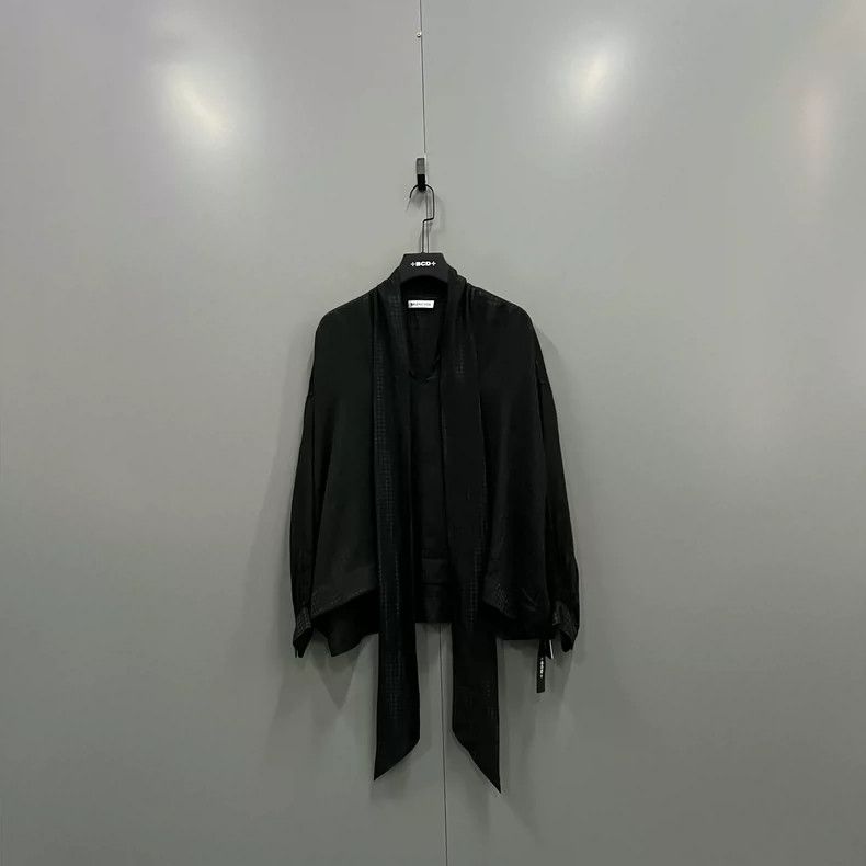 Balenciaga Balenciaga size 34 Black Houndstooth Ribbon Shirt Size S / US 4 / IT 40 - 1 Thumbnail