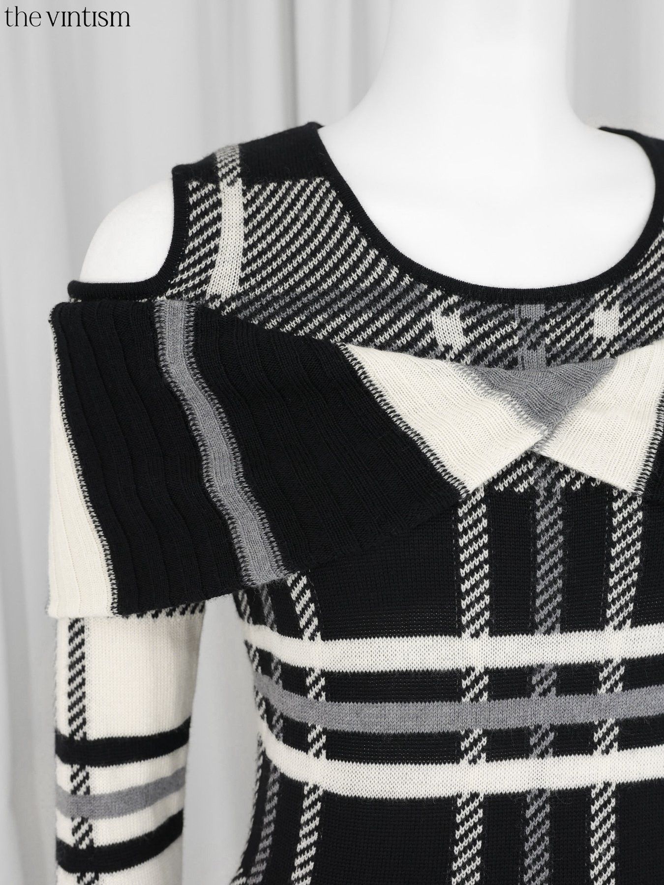 Escada Escada Cream Black Grey Check Pure Virgin Wool Sweater XS/S Size XS / US 0-2 / IT 36-38 - 4 Thumbnail